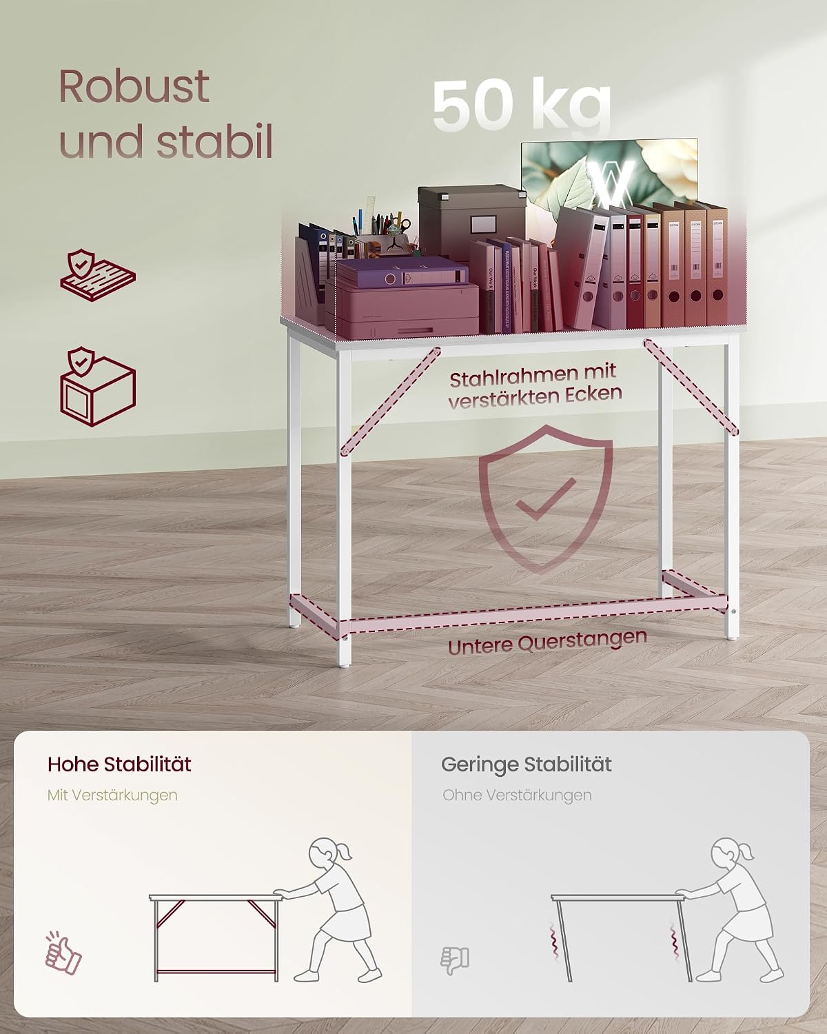 Thumbnail 3 de VASAGLE Computertisch LWD041W44V1, 100 x 50 x 76 cm (ahornweiß/wolkenweiß) – für Arbeitszimmer & Zuhause