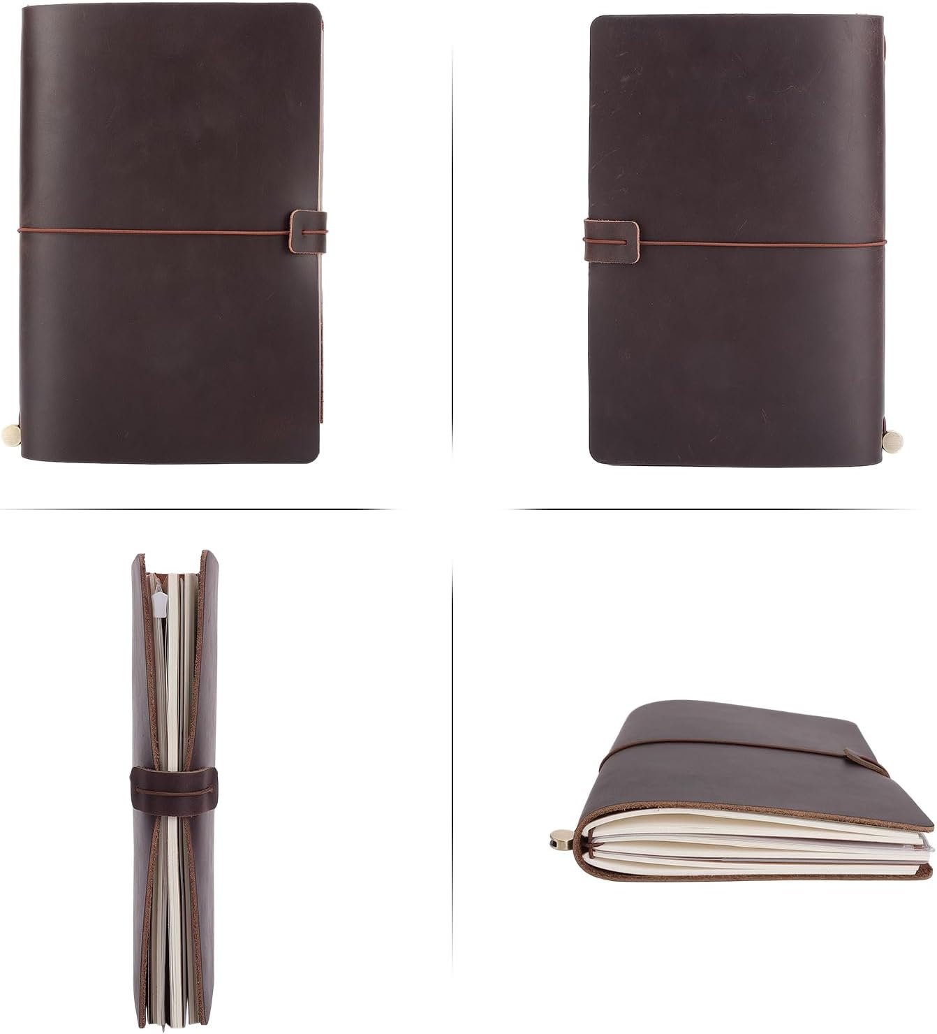Thumbnail 2 de TIDING Genuine Leather Refillable Travel Journal, A5, 100 GSM Paper, Dark Brown