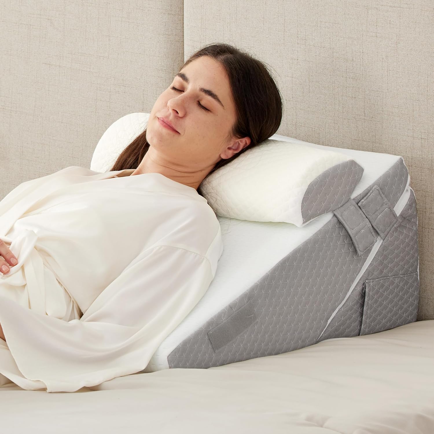 Detalle de Ruqmuis 3PCS Adjustable Wedge Pillow Set for After Surgery, 9 & 12 Inch Bed Wedges