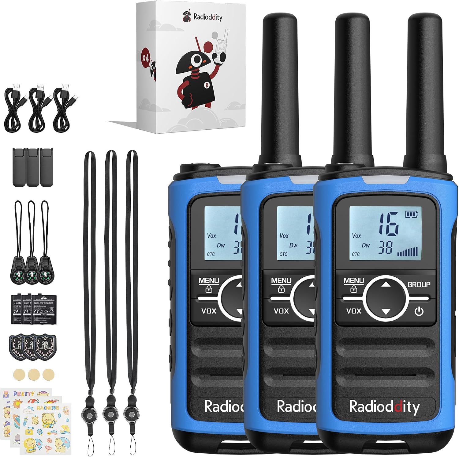 Thumbnail 6 de Radioddity PR-T8 : lot de 3 talkies-walkies PMR446 pour enfants, rechargeables (batterie 2000 mAh)
