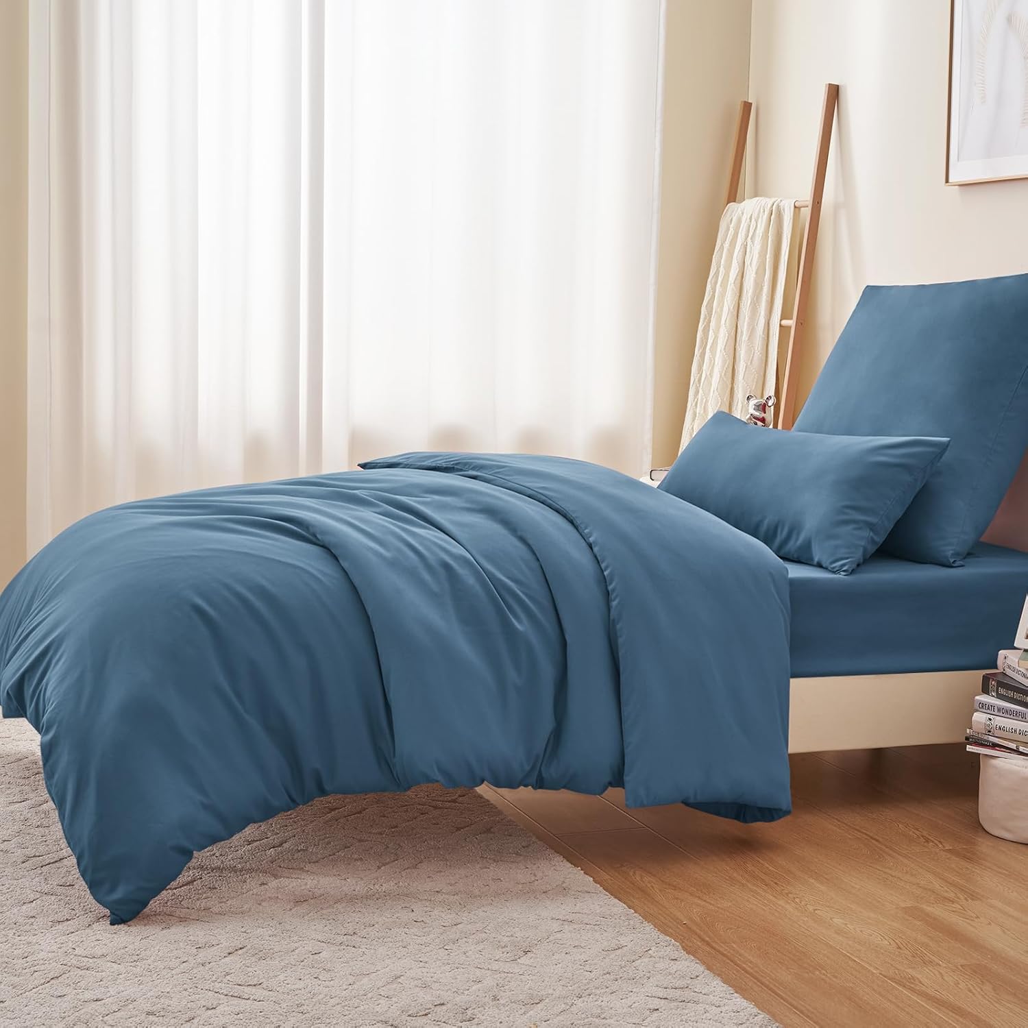 Thumbnail 3 de RUIKASI Housse de couette microfibre 140x200 cm bleu poussiéreux avec fermeture éclair (parure 1 personne)