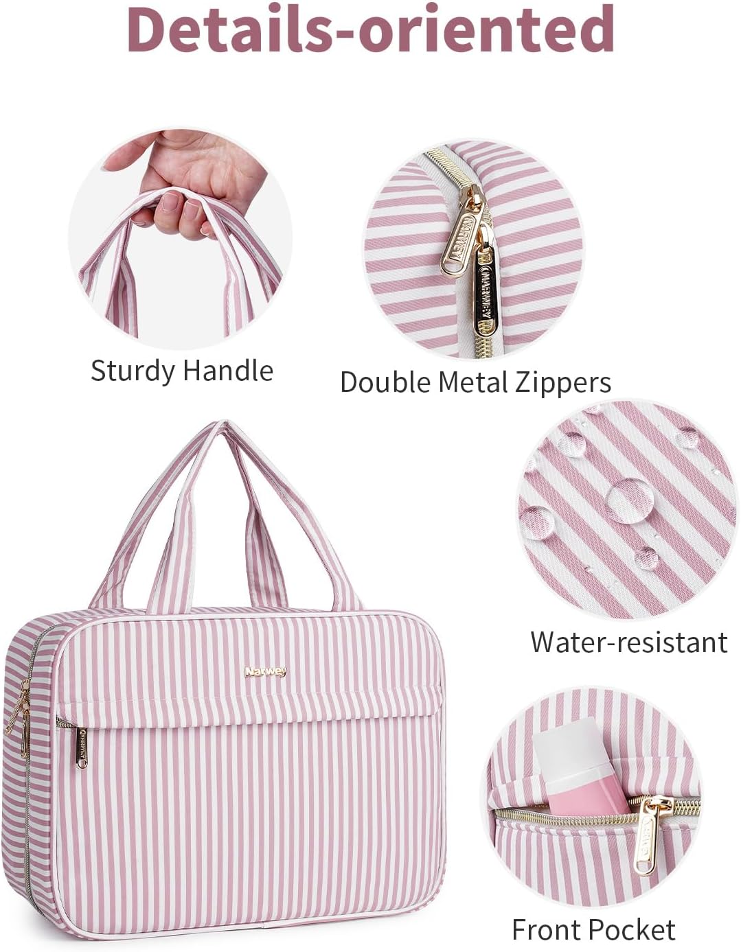 Thumbnail 3 de Narwey Large Hanging Toiletry Bag – Dusty Pink Stripe-L