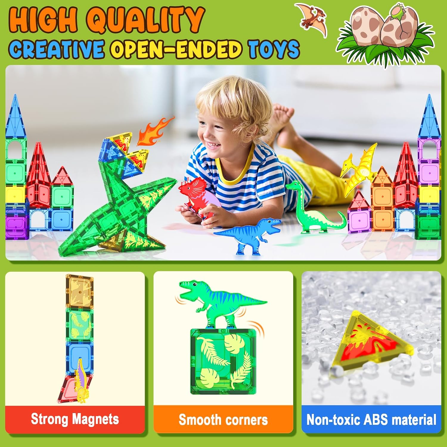 Detalle 2 de Coodoo Dinosaur Magnetic Tiles for Toddlers 🧩