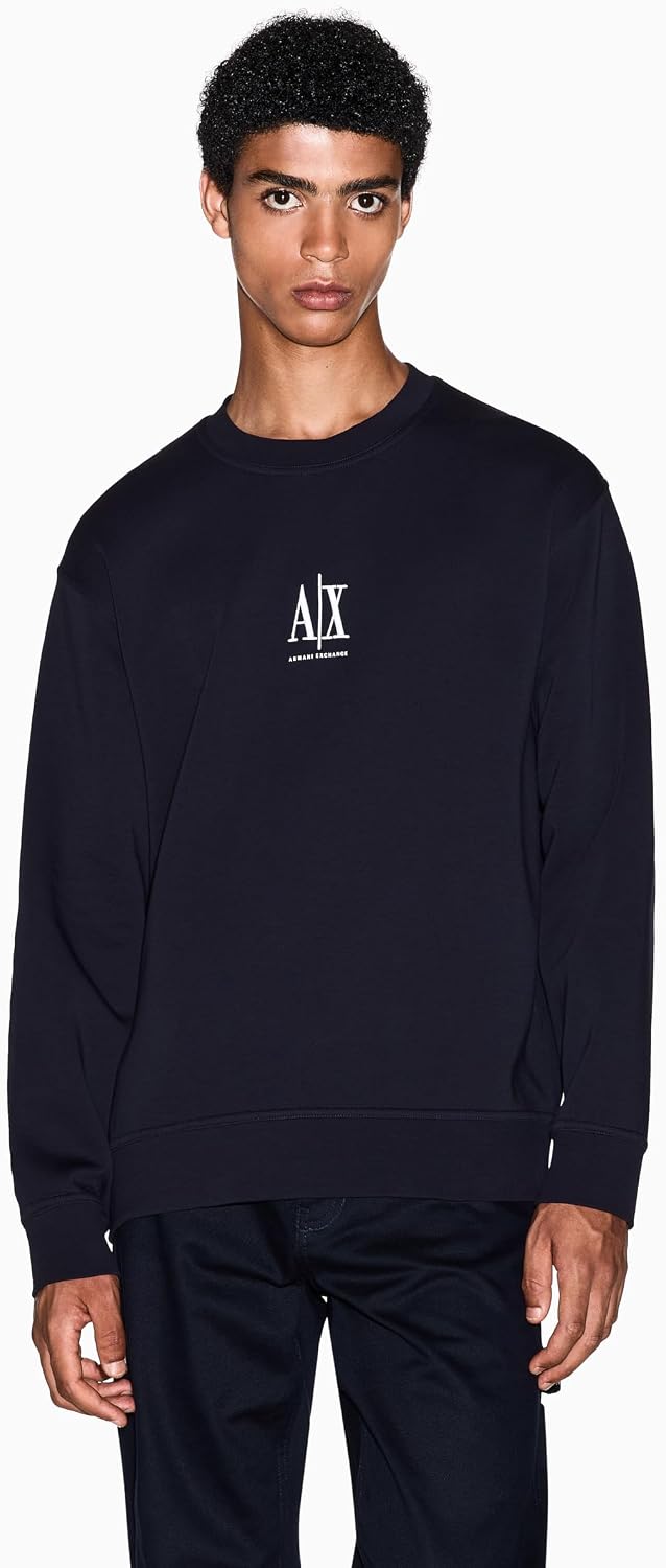 Detalle de Armani Exchange Men's Icon Project Crewneck Sweatshirt with Embroidered Logo