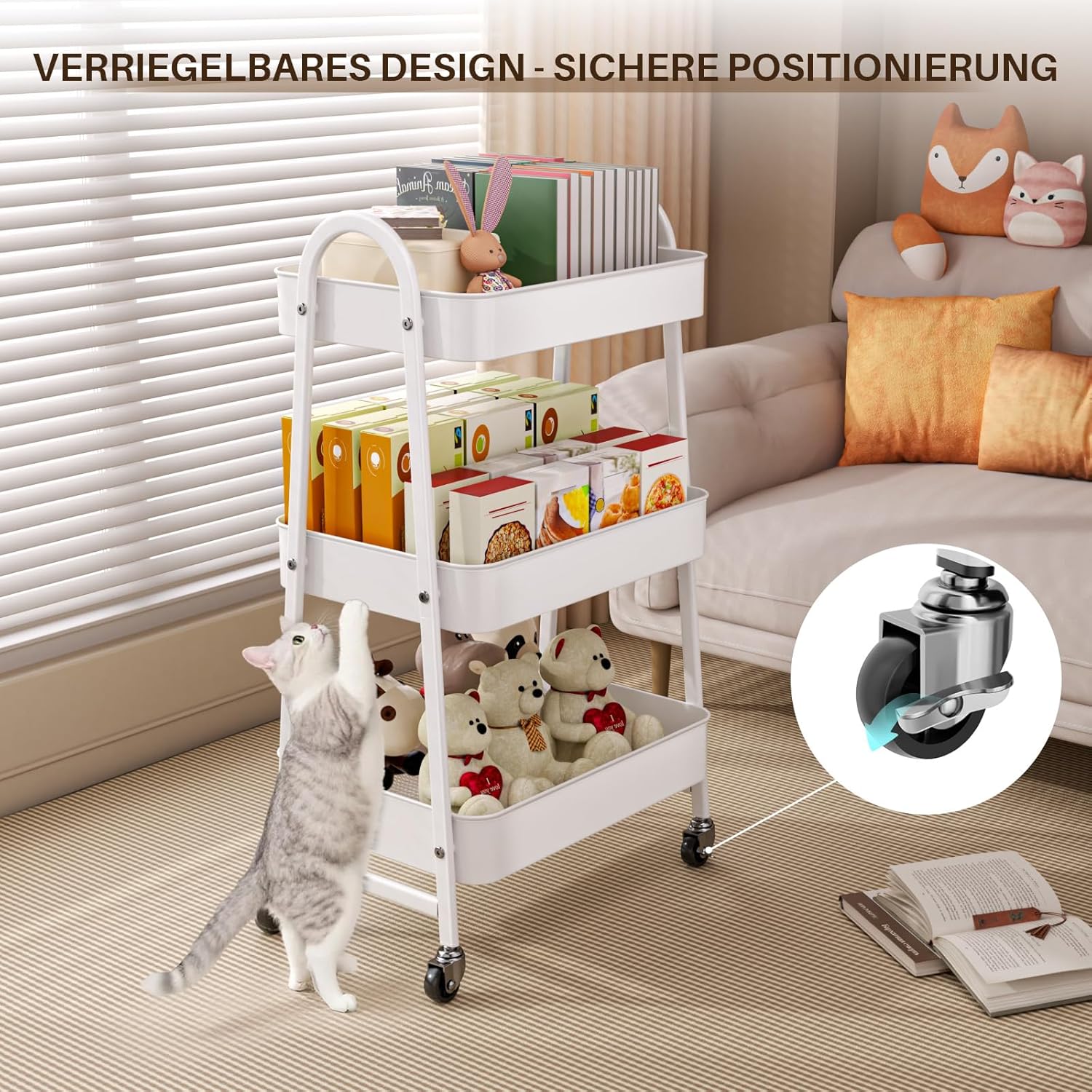 Thumbnail 3 de StowBin Rollwagen mit 3 Ebenen aus Metall (weiß) – Servier- & Küchenwagen mit Griffen