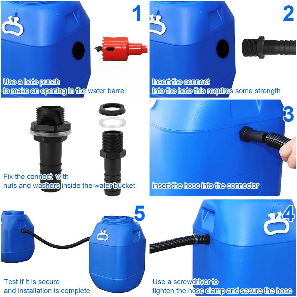 Detalle 1 de AOOWU 5083071 Water Butt Connector Kit, 50cm Flexible Hose, 25mm