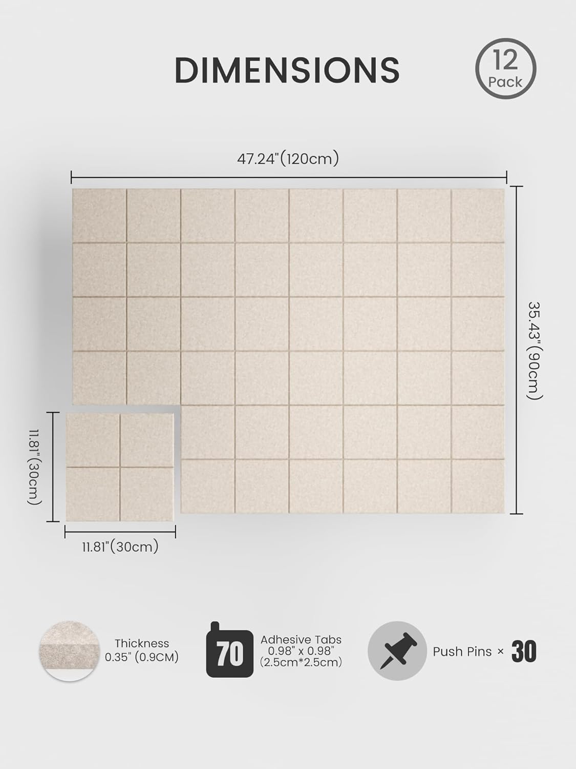Thumbnail 1 de Bumusty Large Felt Bulletin Board (48 x 36in) – 12-pack felt cork alternative with 70 safe removable adhesive tabs
