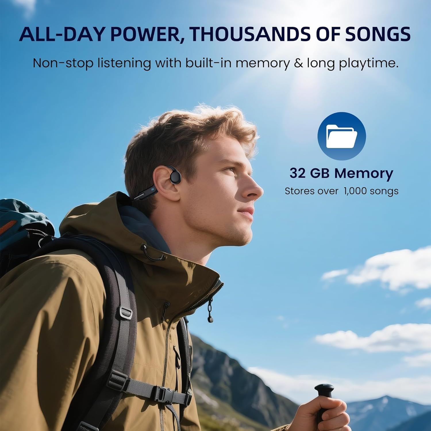 Detalle 2 de HIFI WALKER T10 Air Knochenschall Kopfhörer – IPX8 Wasserdicht, 32 GB MP3-Player, Open-Ear Bluetooth 5.3