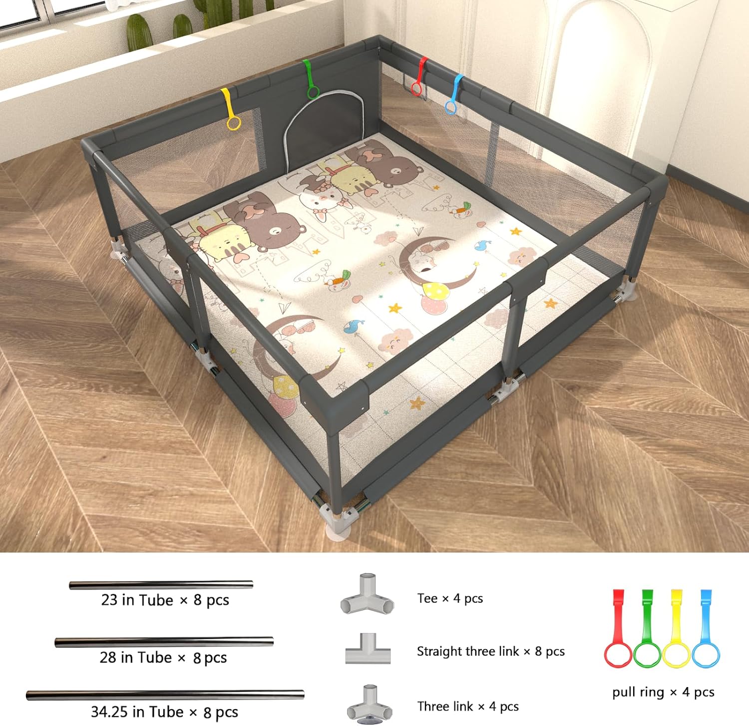 Detalle 2 de colpart Baby Playpen with Mat, 180 x 150 x 65 cm, Mesh Sides