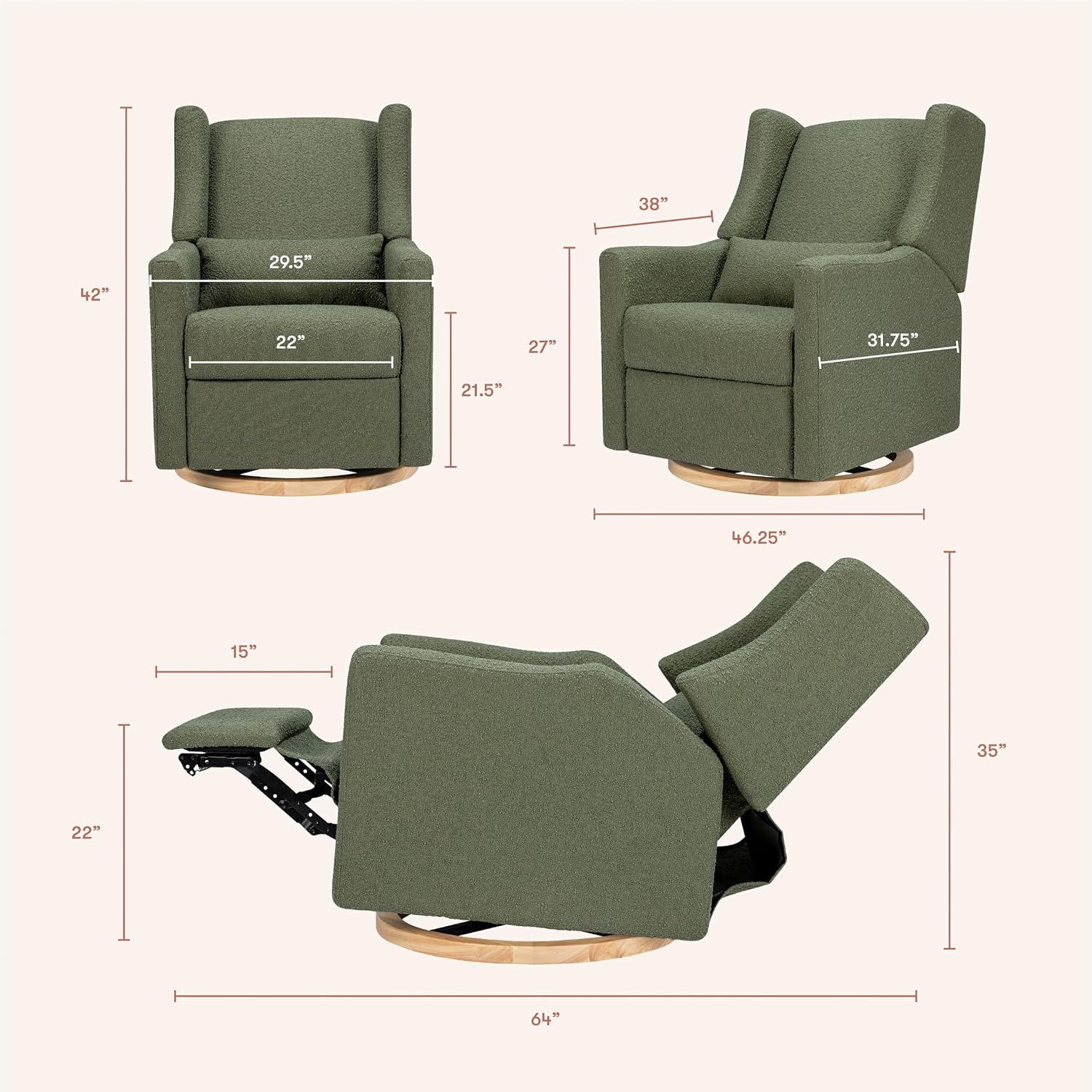 Detalle de Babyletto Electric Recliner Glider in Olive Boucle