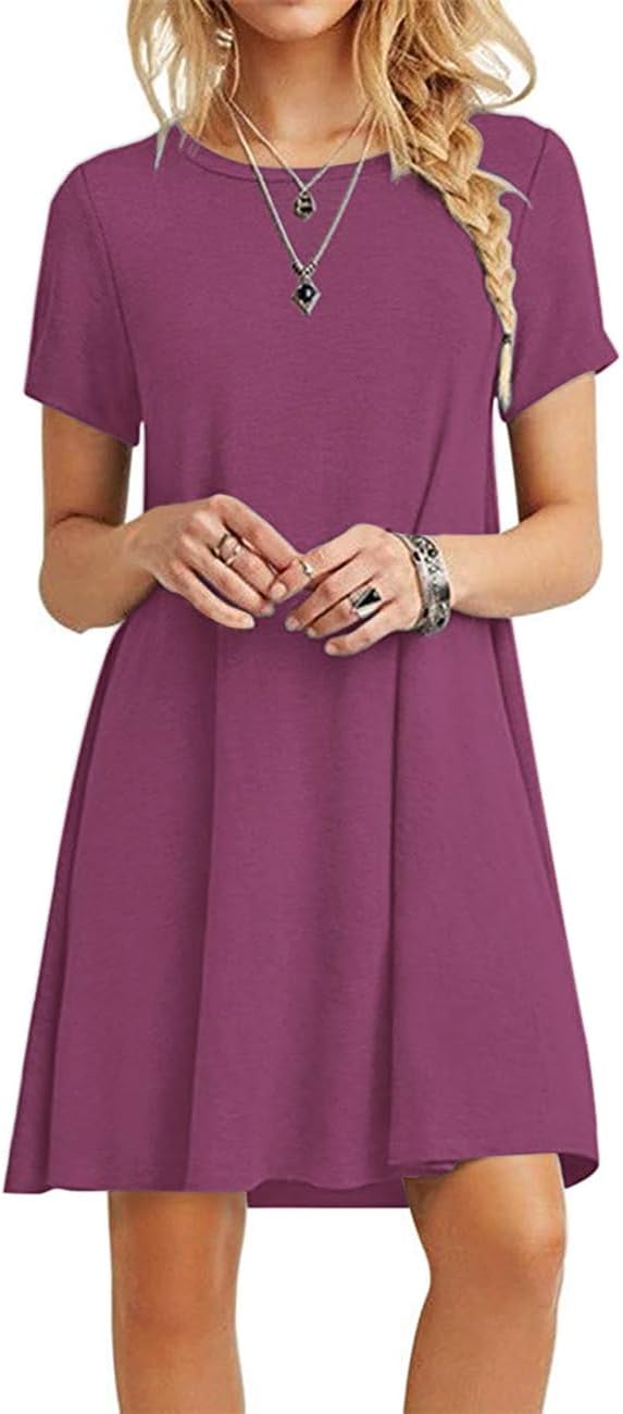 Detalle de MOLERANI Damen Sommerkleid – Casual T-Shirt Kurzarm, lockerer Swing-Schnitt, Strand- und Freizeitkleid