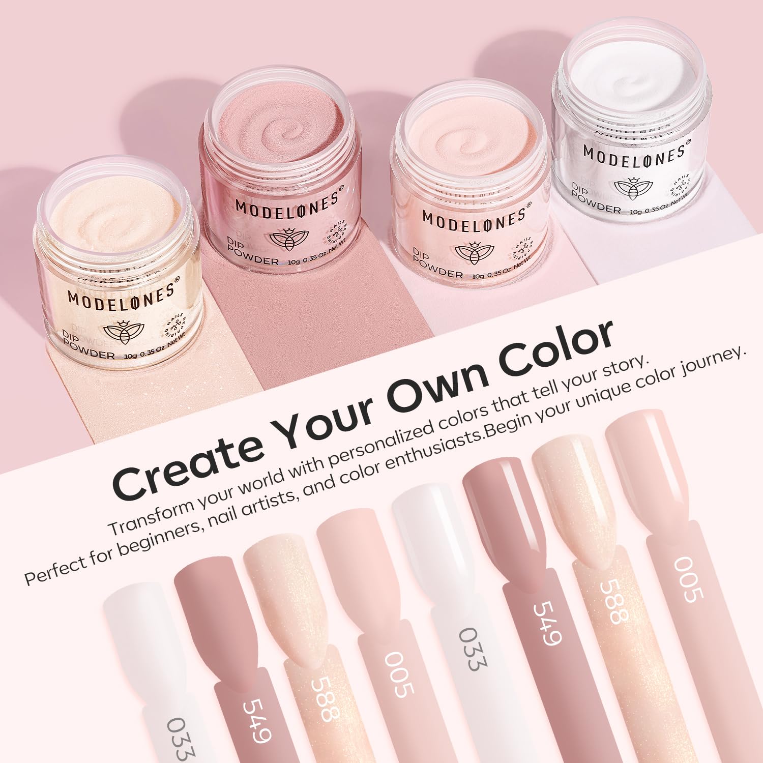 Detalle de Modelones Dip Powder Nail Kit: 4 Colors with No-Lamp Easy at-Home French & Nail Art Starter Set