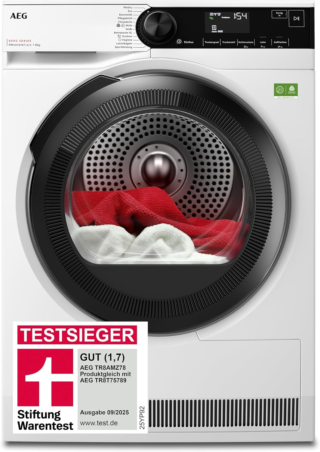 AEG Serie 8000 Wärmepumpentrockner TR8AMZ78 – Testsieger Stiftung Warentest