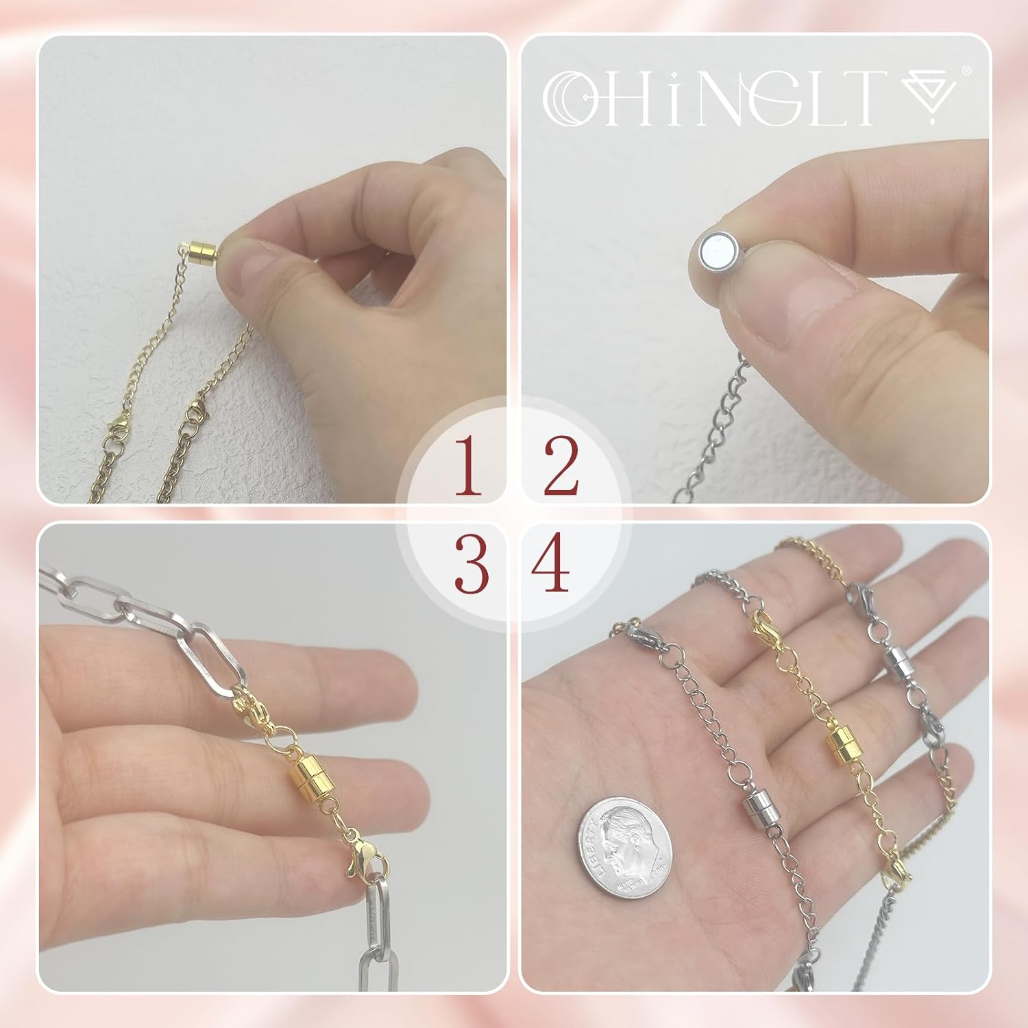 Detalle de OHINGLT 5J5Y Magnetic Necklace Extender, 316 Stainless Steel, Gold & Silver