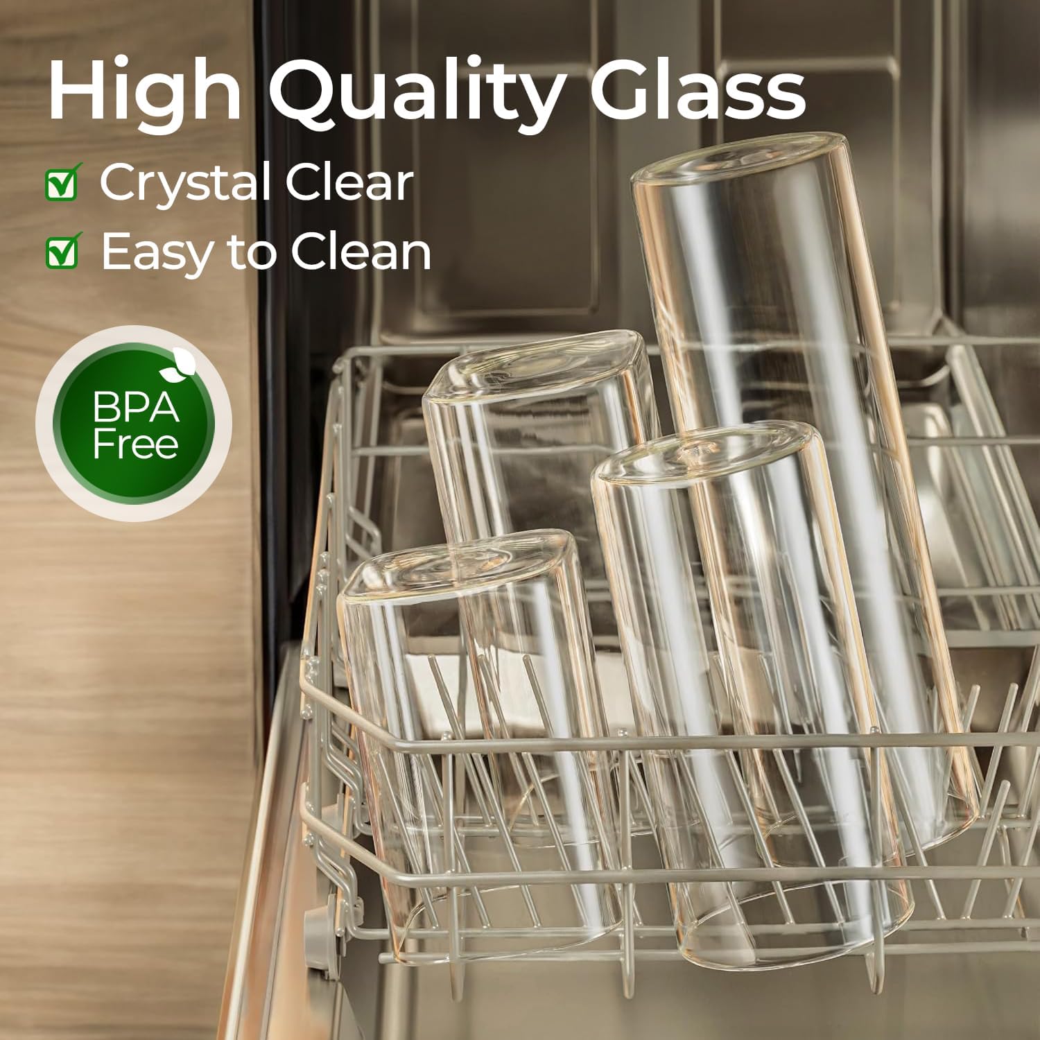 Thumbnail 3 de ComSaf Glass Spaghetti Pasta Storage Container (Set of 3, 2 Qt) with Wood Lids