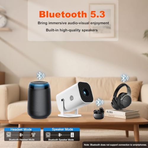 Detalle de YGSKK Mini Projector with Wifi & Bluetooth: Built-in Apps, 1080p Native, 4K Ready