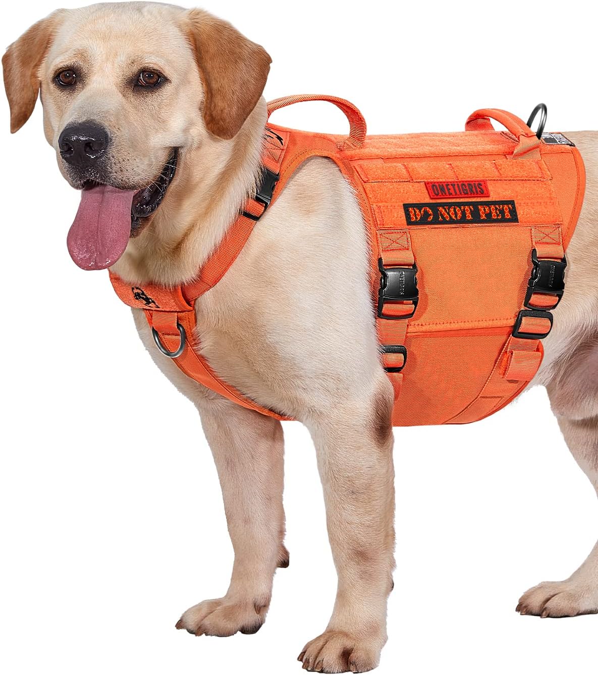 Detalle de OneTigris Large Tactical Dog Harness (No-Pull, Adjustable) with Handle, Hook & Loop Panels – L