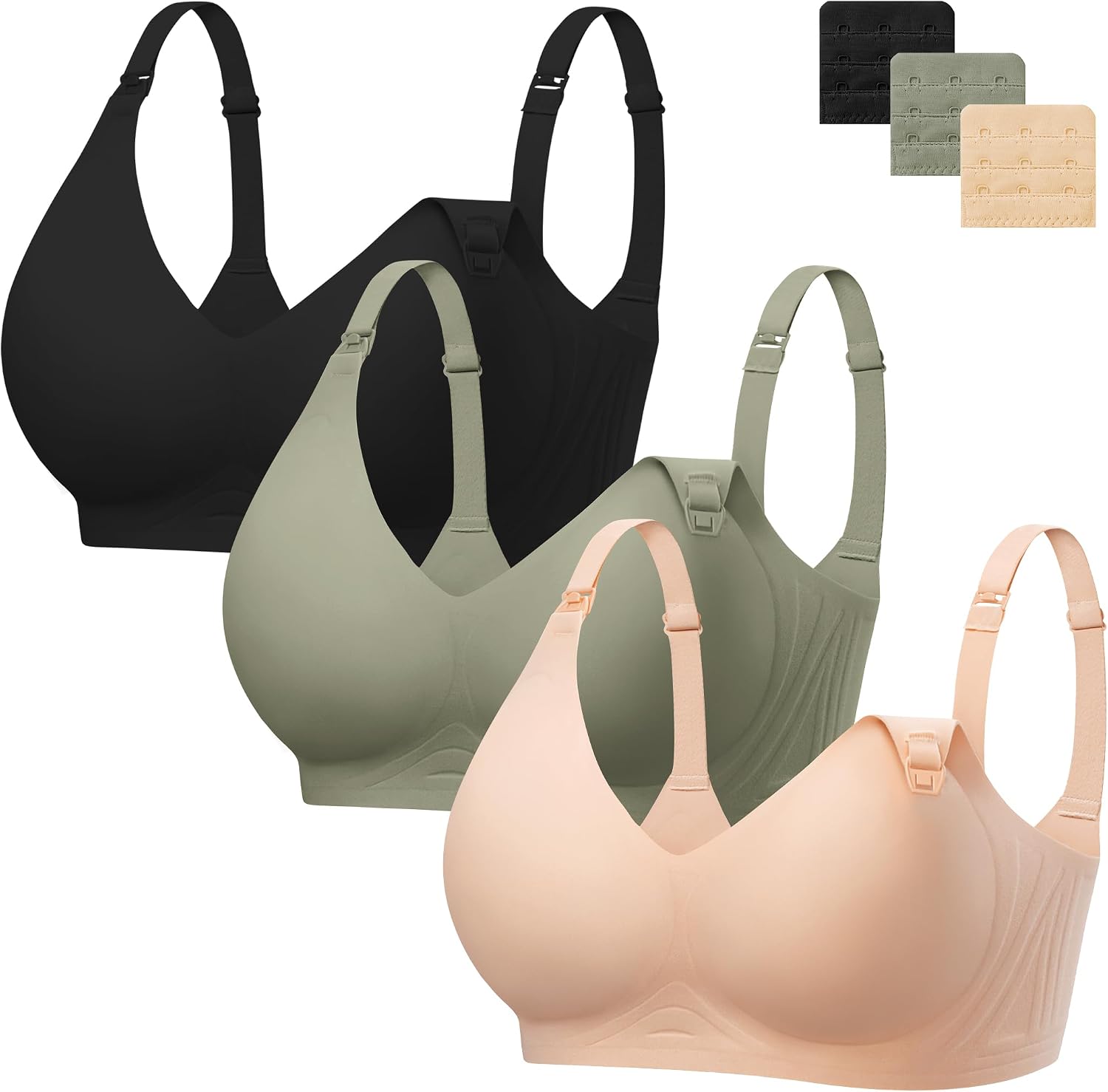 Detalle de Angelhood 3-Pack Seamless Nursing Bras, Wireless Full-Coverage Design