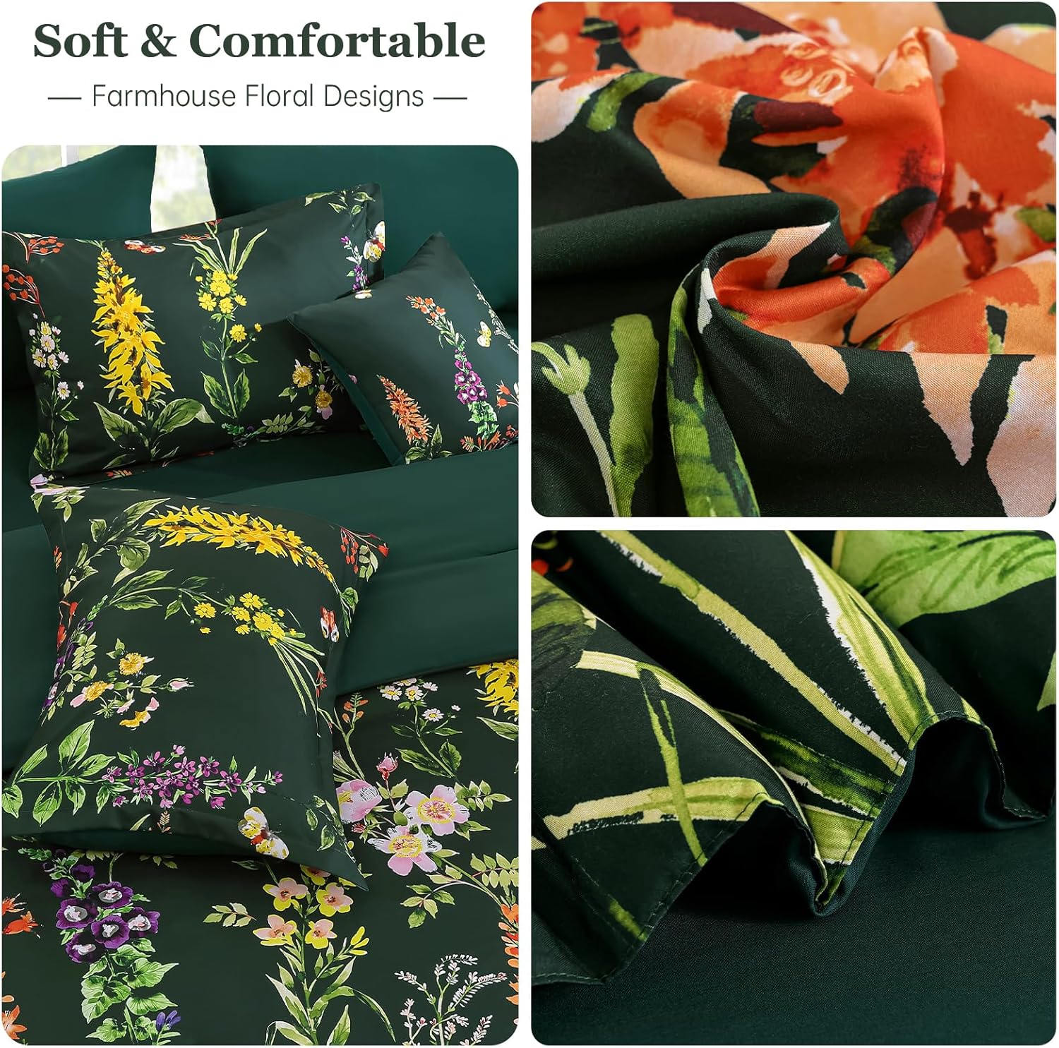 Detalle de WONGS BEDDING Floral Comforter Set Queen Size – 8-Piece Botanical Reversible Bedding