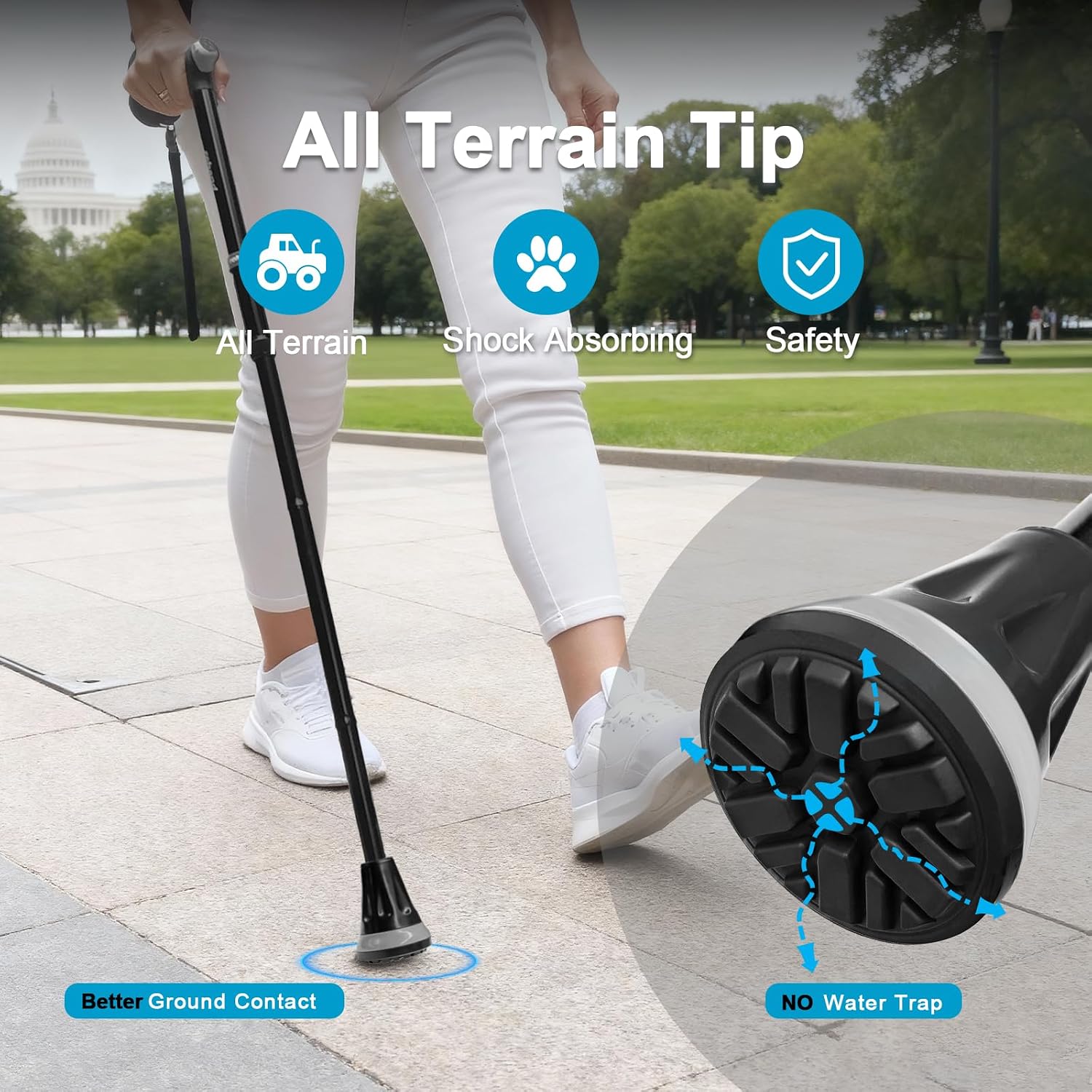 Detalle de rehand Foldable Walking Cane with Adjustable Height and All-Terrain Tip
