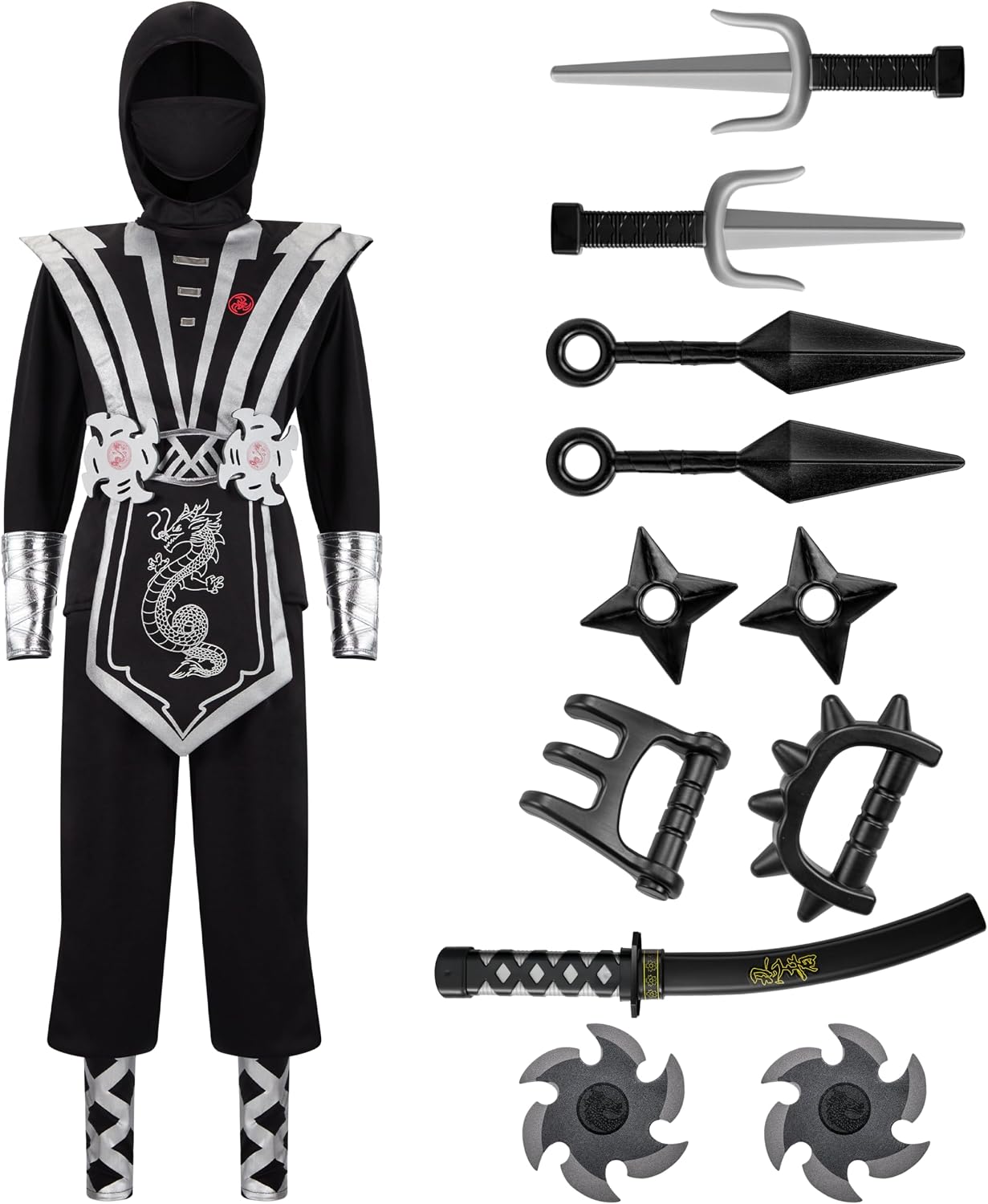 Detalle de Spooktacular Creations Silber Ninja Kostüm 9-teilig 🎭