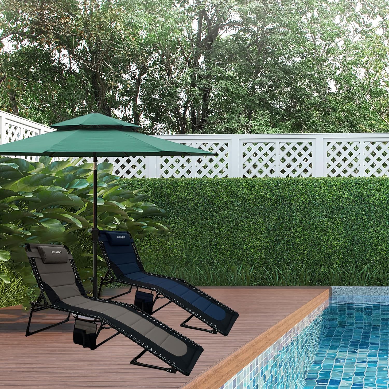 Detalle de WKFAMOUT Sonnenliege Klappbar – vielseitige Gartenliege bis 120 kg mit verstellbarer Rückenlehne, Khaki, 190 x 59 cm