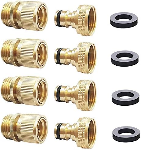 Detalle de HQMPC HQ-K04C Garden Hose Quick Connectors, Solid Brass, 3/4-Inch GHT, 4 Sets