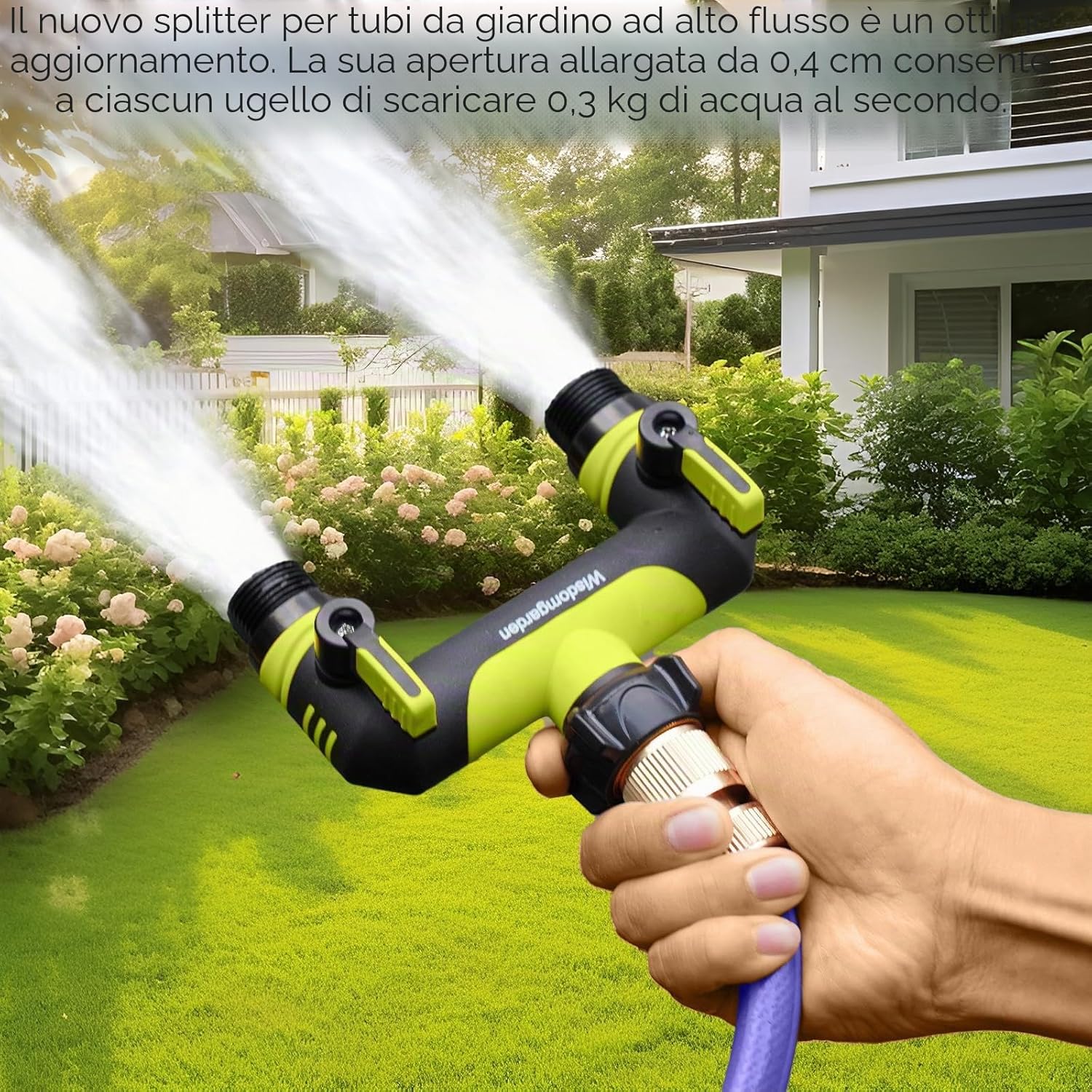 Detalle de Wisdomgarden Distributore a 2 Vie: deviatore d'acqua a doppio collegamento per rubinetto, verde-nero