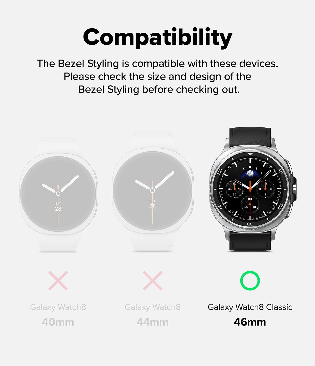 Detalle de Ringke Bezel Styling for Samsung Galaxy Watch 8 Classic 46mm – Black Stainless Steel Bezel Cover (46-02 (ST))