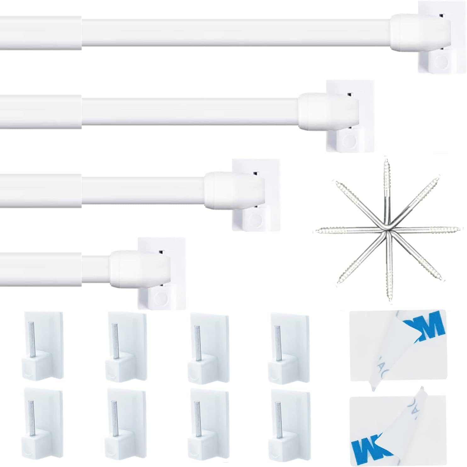 Thumbnail 6 de Set da 2 bastoni per tende a vetro estensibili 40–70 cm bianco, con ganci 3M (senza forare)