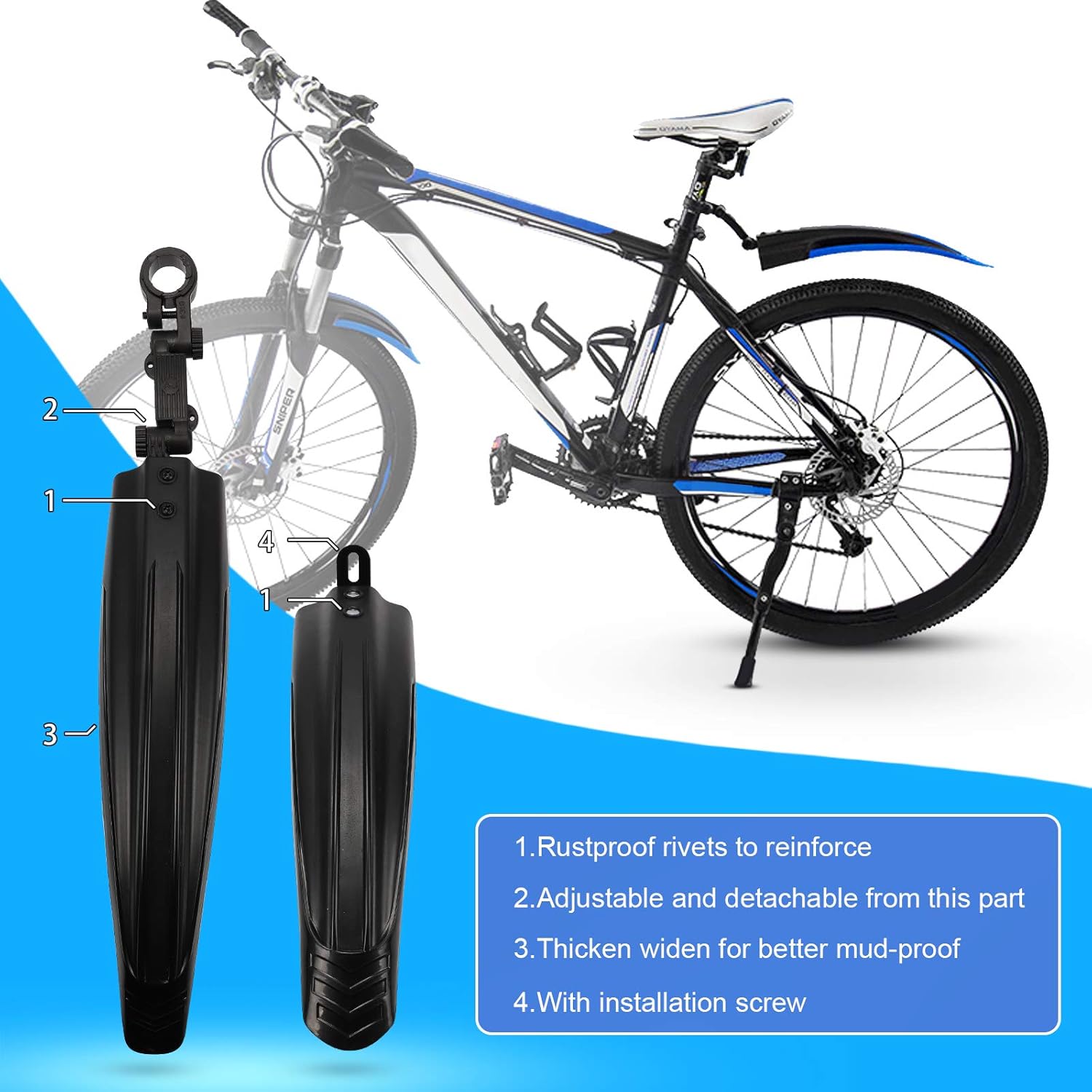 Thumbnail 2 de ioutdoor Fahrrad-Schutzbleche Set (vorne/hinten) mit DIY-Reflektorband für 20–26" Räder