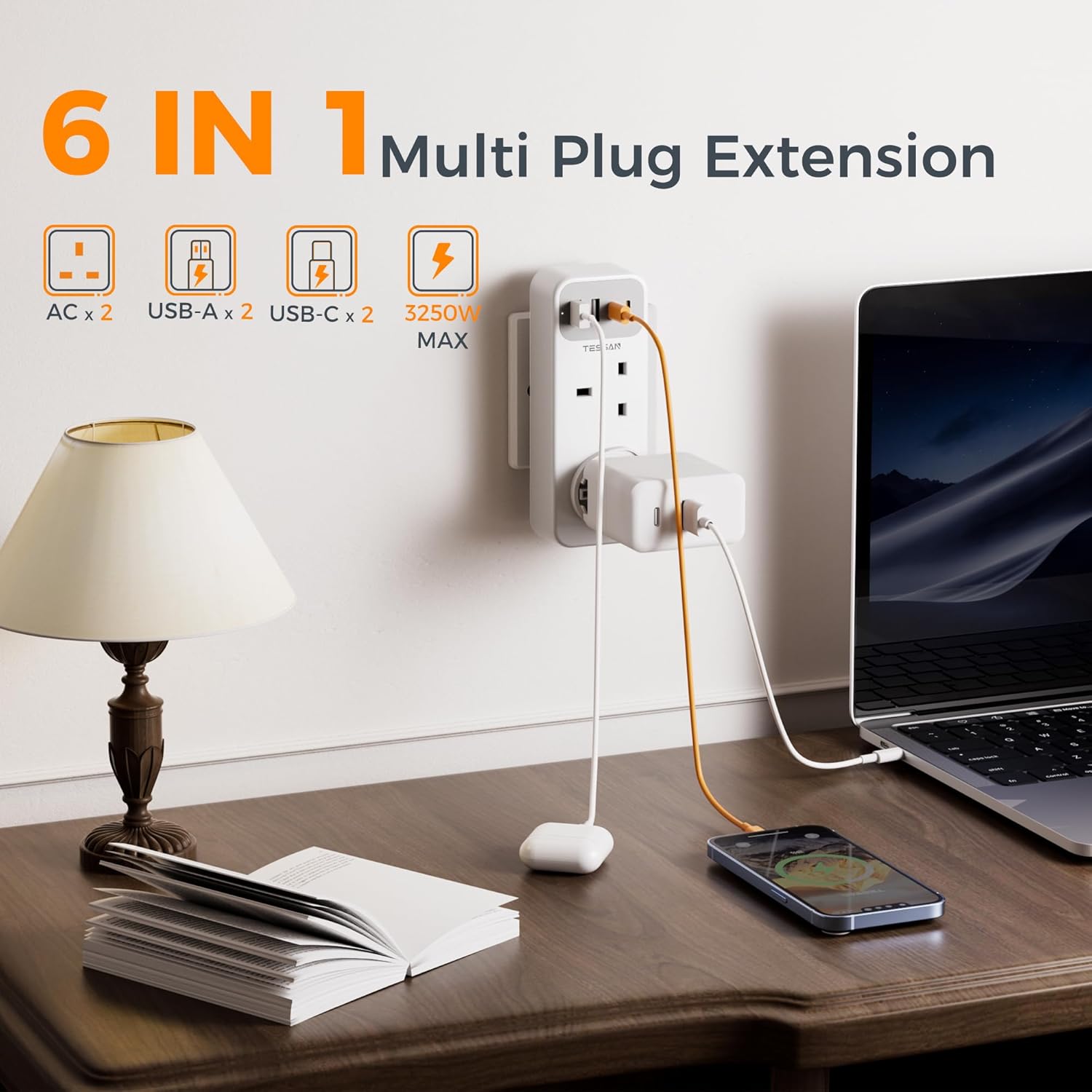 Thumbnail 1 de TESSAN Double Plug Adaptor with 4 USB, 13A ⚡