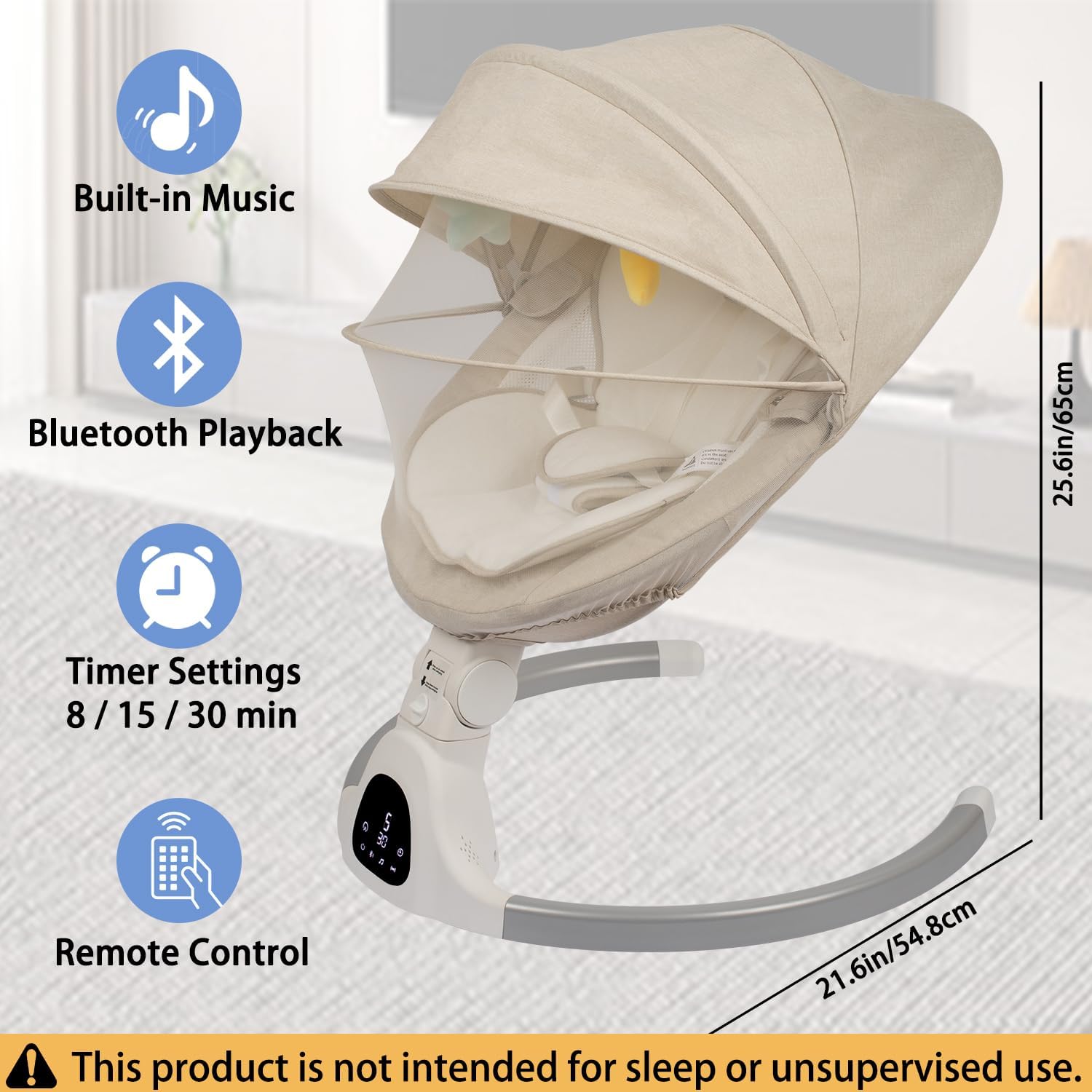 Detalle de JFOVMCYG Electric Infant Swing with Remote Control, Ivory White