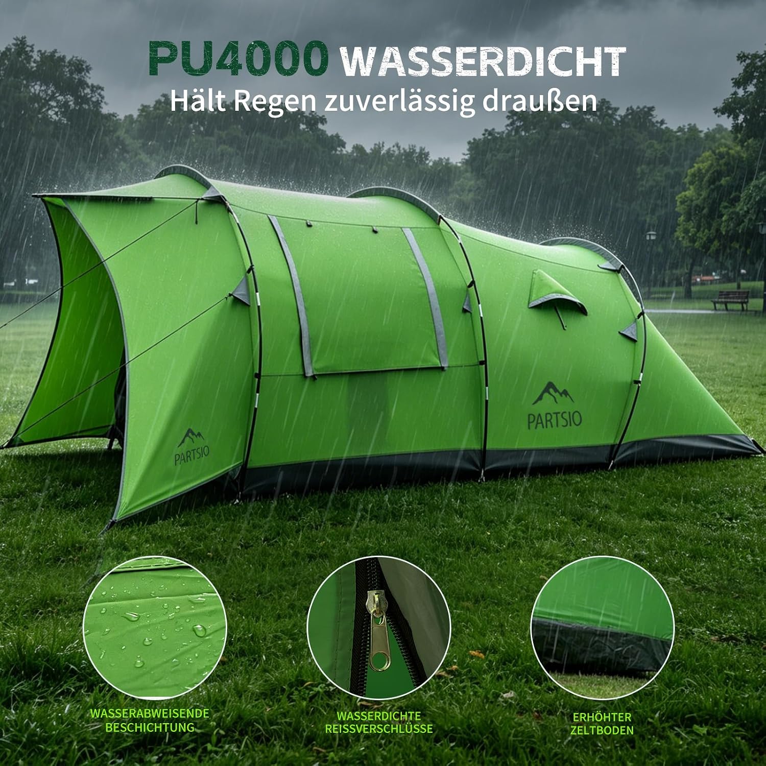 Detalle de Zelt 6-7 Personen – XXL Familienzelt im Tunnelstil mit 4000 mm Wassersäule, eingenähter Bodenwanne und Stehhöhe