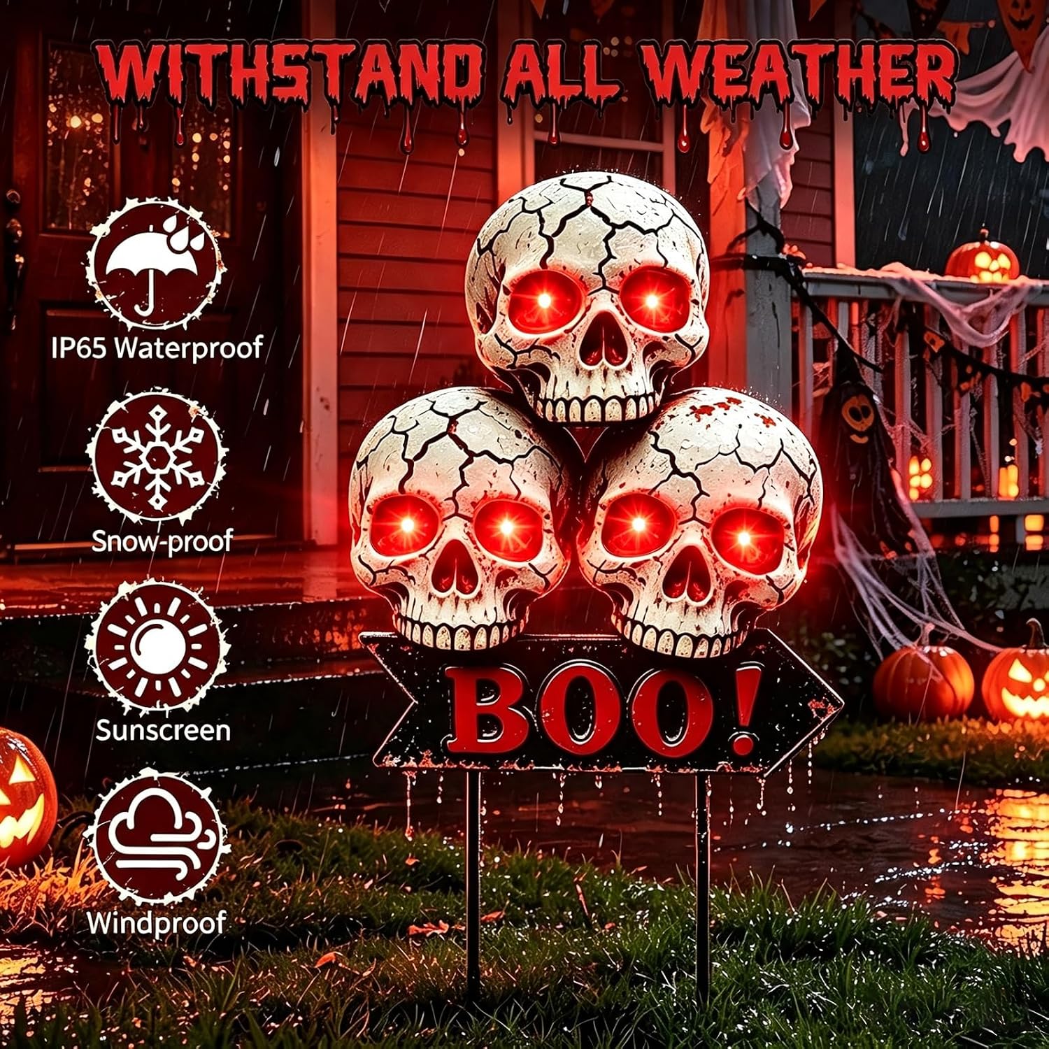 Detalle de yulloyello LL-WSSTKL-1P Solar Halloween Skull Garden Stake with Red LED Eyes