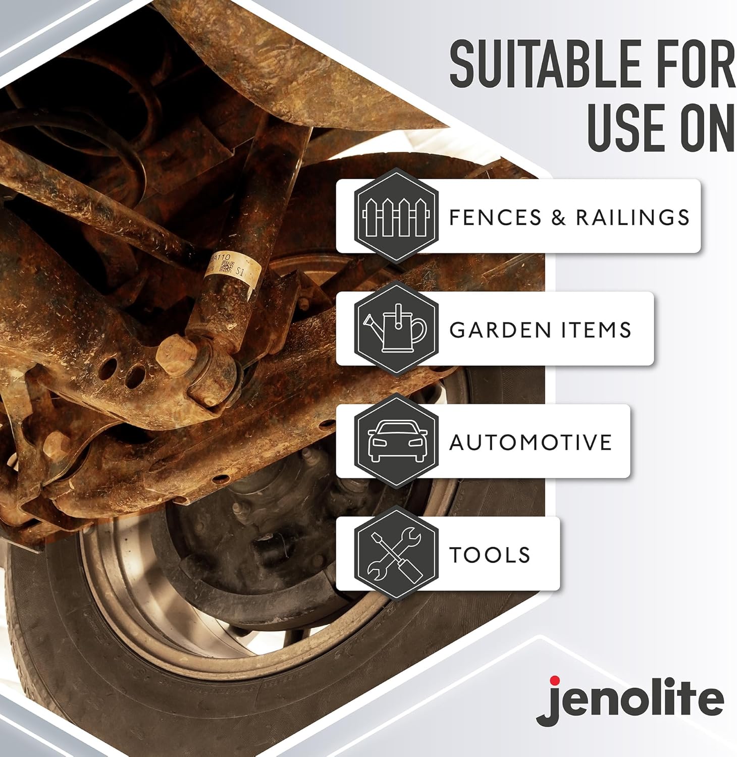 Detalle de JENOLITE Convertisseur de rouille en spray à base d’époxy (500 ml) pour carrosserie et métal