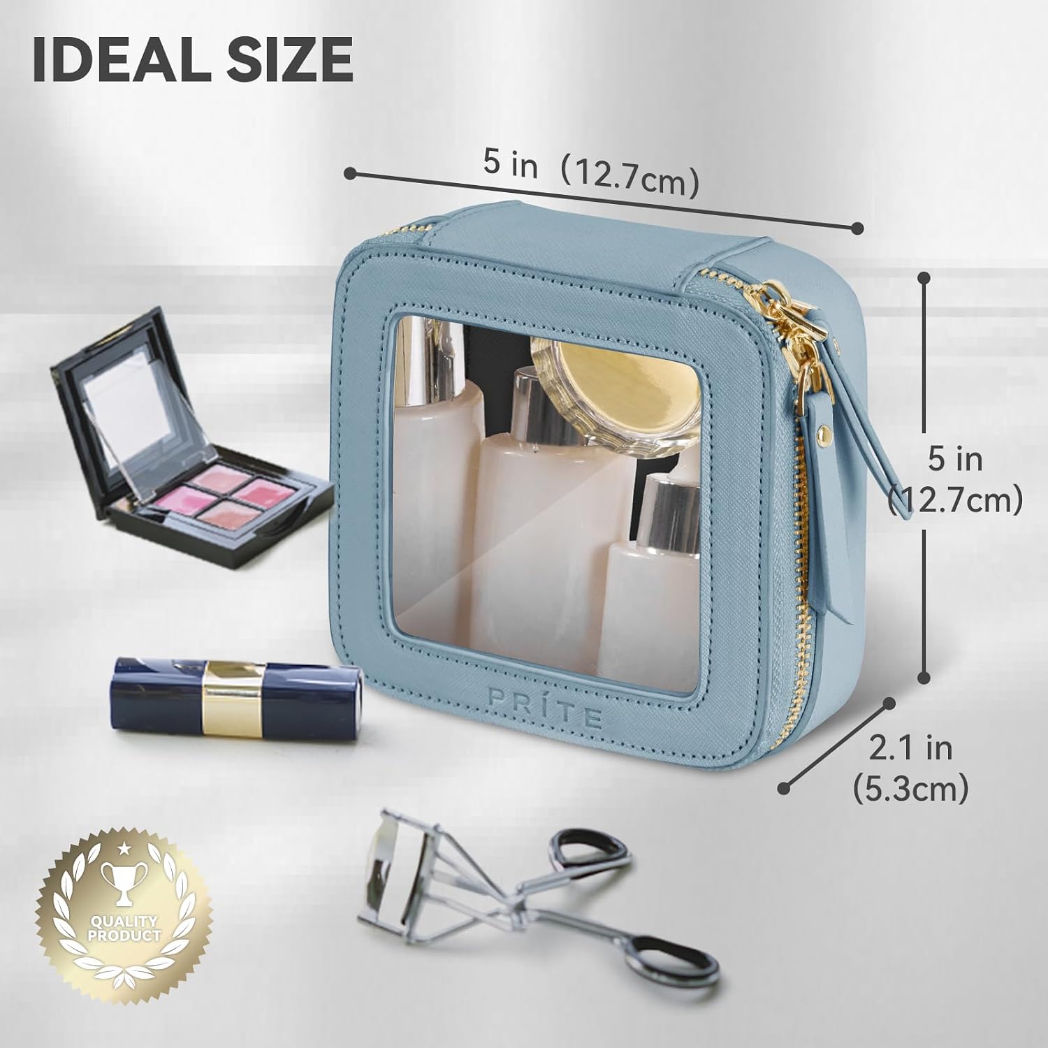 Thumbnail 2 de Prite Small Clear Makeup Bag (Blue) with Gift Box – Waterproof mini cosmetic case with double zippers