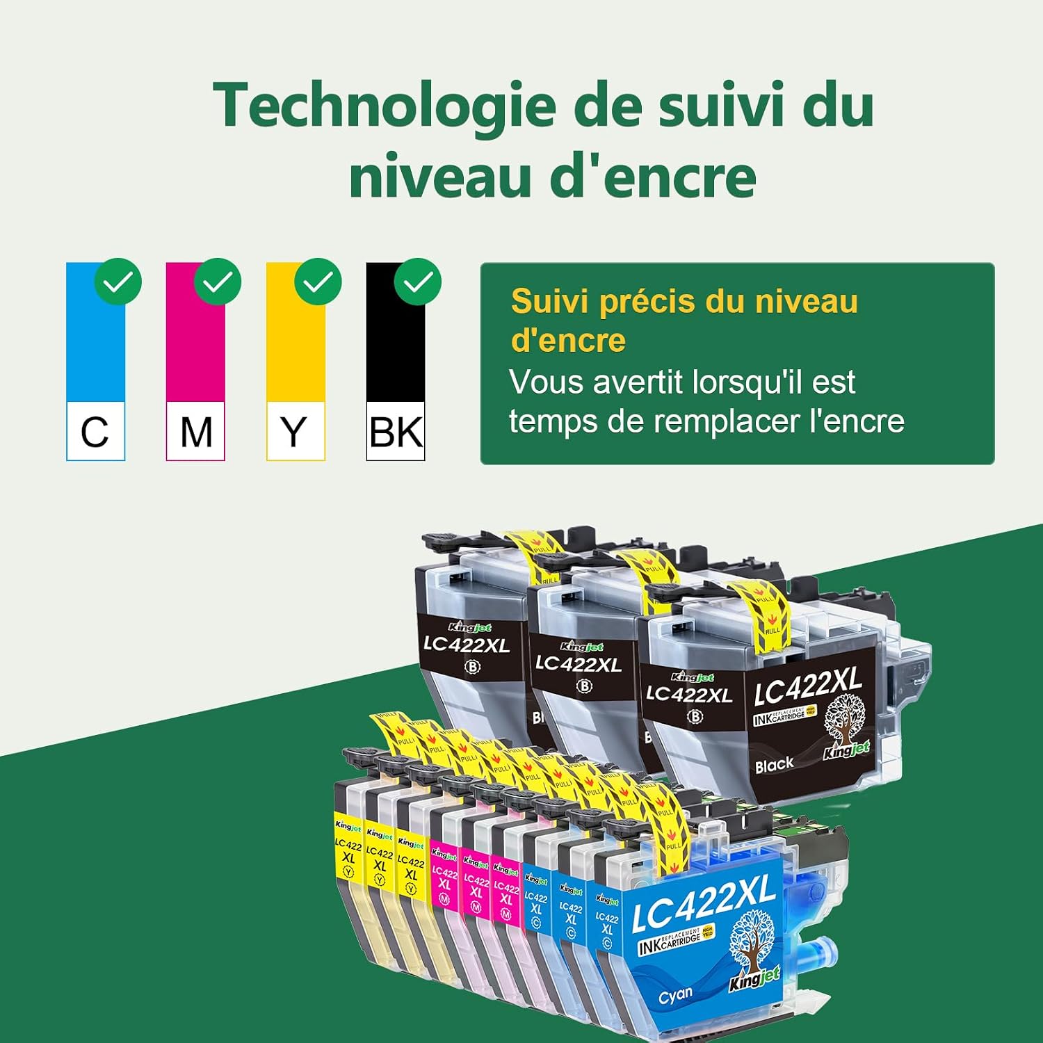 Detalle de KingJet LC422XL Lot de 12 cartouches d'encre compatibles Brother LC422XLVAL pour imprimantes MFC-J5340DW, J5740DW et J6940DW