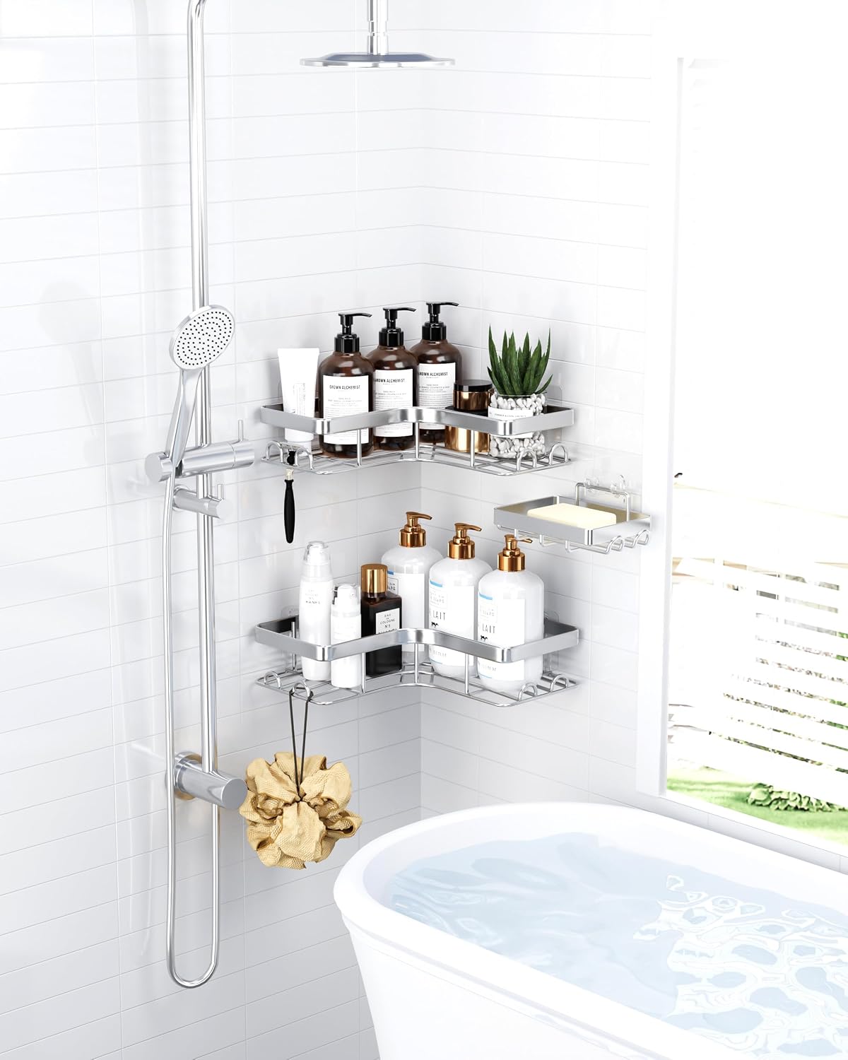 Detalle 2 de Sakugi CA657 3-Piece Corner Shower Caddy in Stainless Steel, Silver