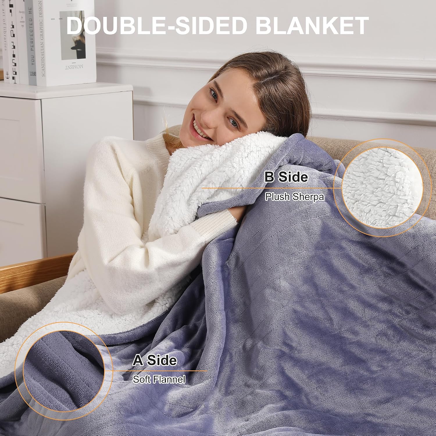 Detalle de Molatink Queen Heated Blanket, 84" x 90" Flannel and Sherpa, Dual Controllers