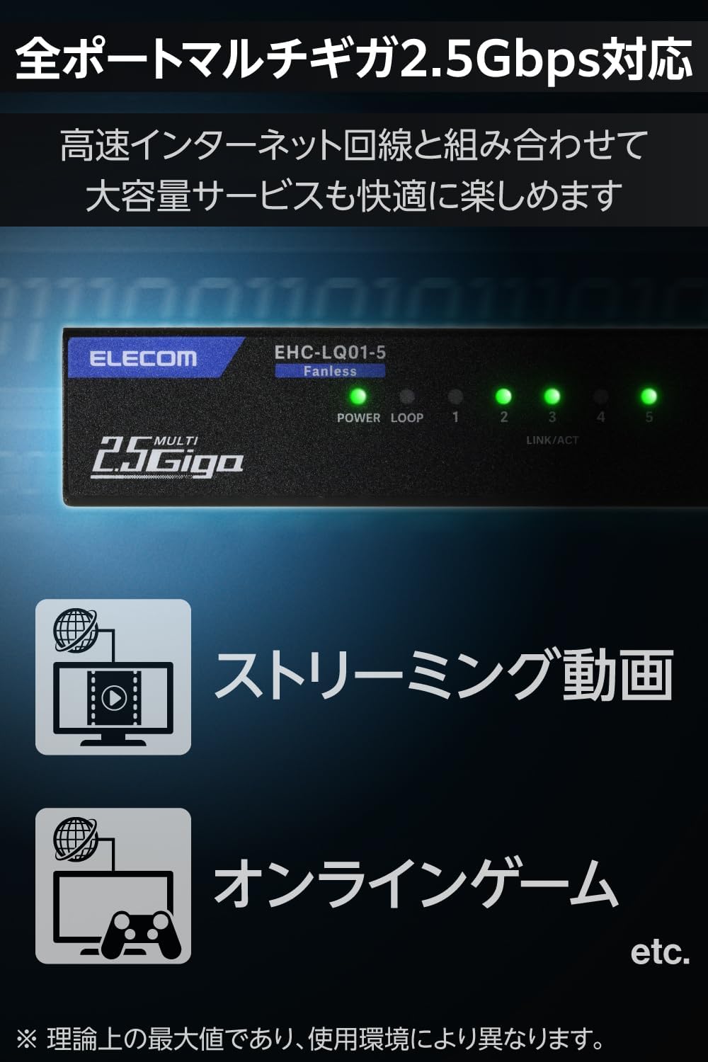 Thumbnail 2 de エレコム EHC-LQ01-5 2.5Gbps対応5ポートスイッチングハブ 金属筐体・ファンレス