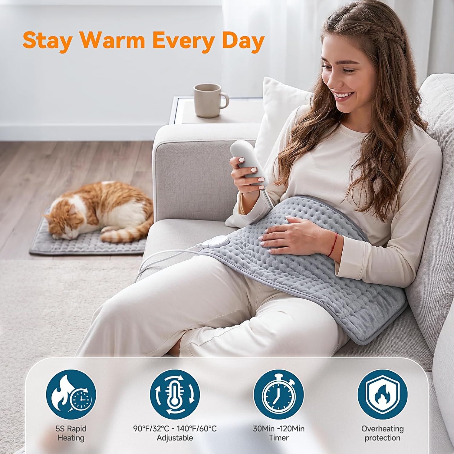Detalle de Seektain Electric Heating Pad for Neck Shoulder, 12" × 24", Washable