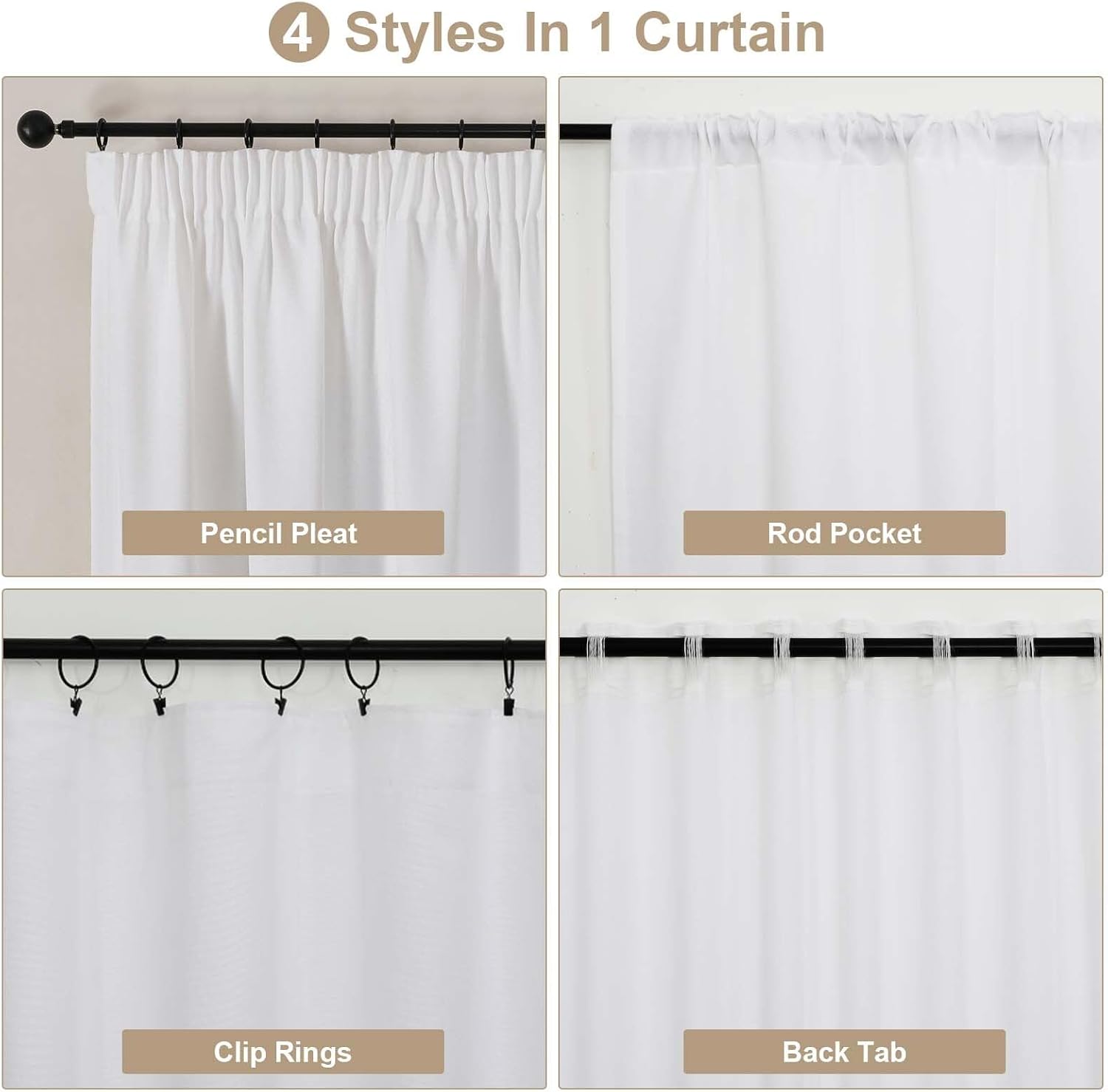 Thumbnail 3 de Simplebrand White Curtains 220 Long 2 Panels Set – Faux Linen Textured, Semi Light Filtering