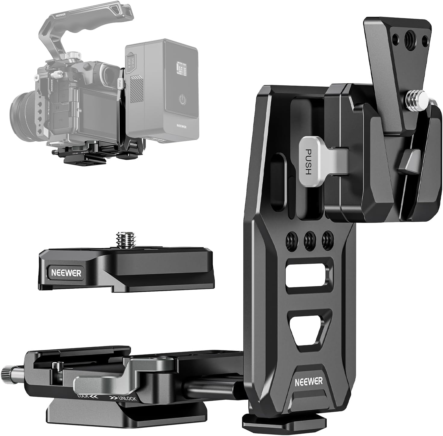 NEEWER Piastra per Batteria V Mount con guide NATO e base tipo Arca per DJI RS4/RS3/RSC2 e fotocamere SmallRig V Lock (PS016)