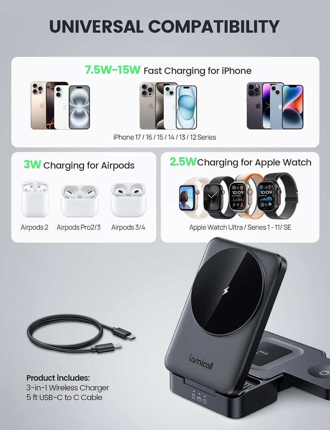 Thumbnail 5 de Lamicall 3 in 1 Wireless Charger Stand