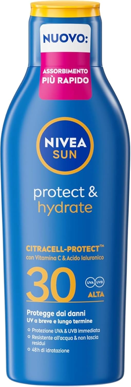 Detalle de NIVEA SUN Protect & Hydrate SPF 30 – Crema solare idratante 200 ml, assorbimento rapido e protezione 48h