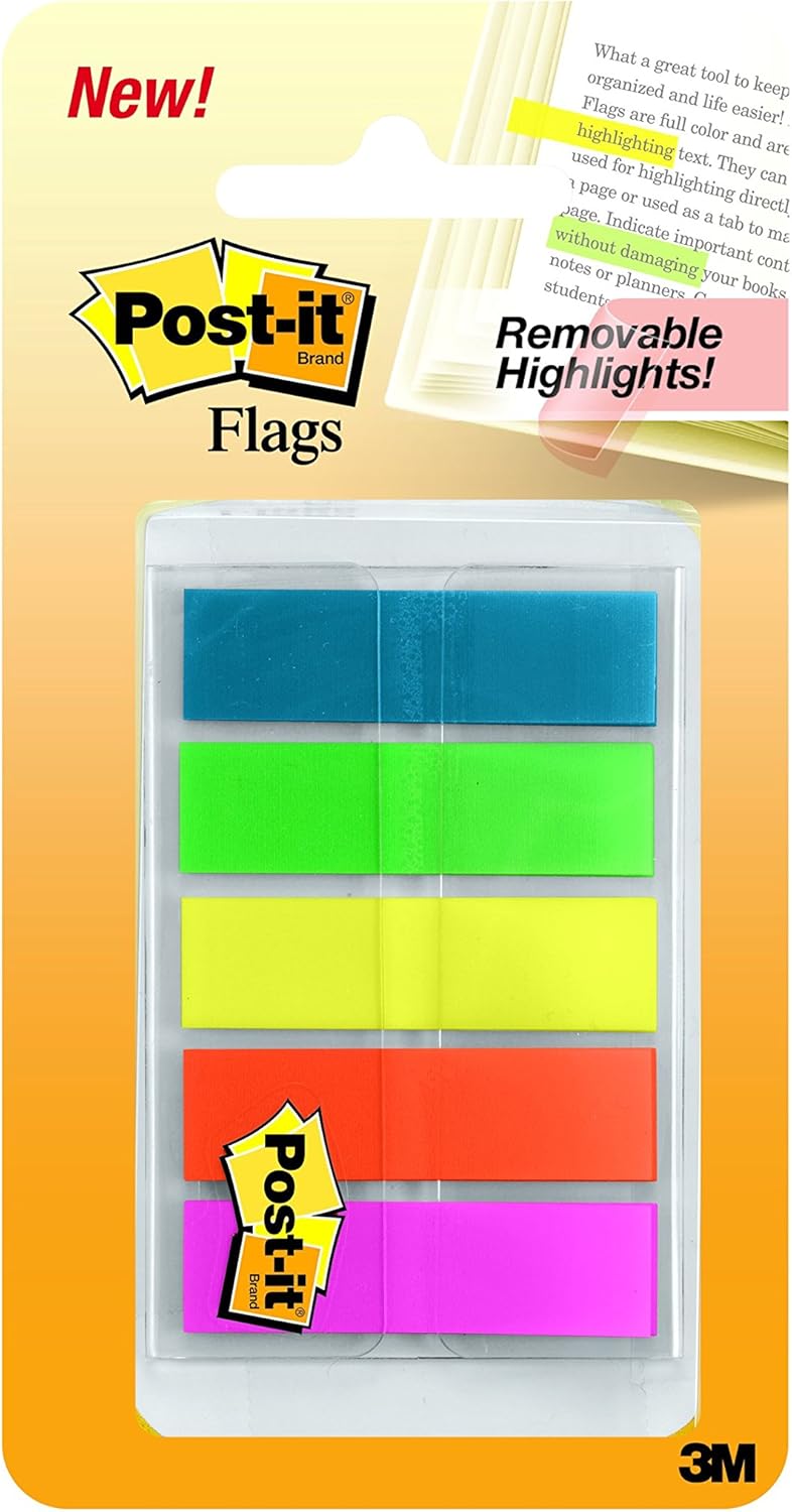 Detalle de Post-it Index Haftstreifen Mini, transluzente Farben (100 Haftstreifen) – blaue, grüne, gelbe, orange und pinkfarbene Markierungen