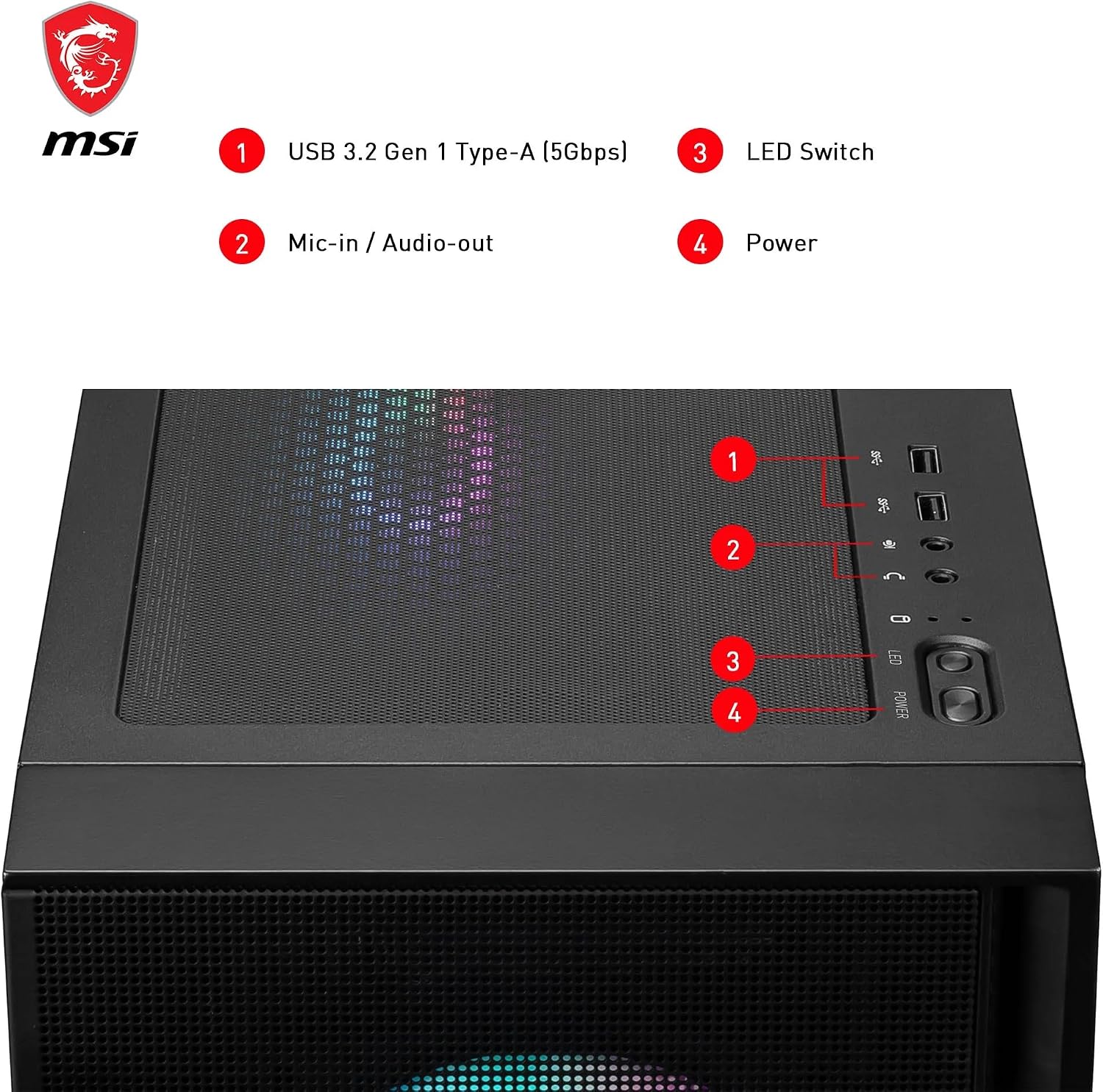 Detalle de MSI MAG Forge 320R Airflow : boîtier PC moyen tour ATX pensé pour le refroidissement et les GPU RTX 40