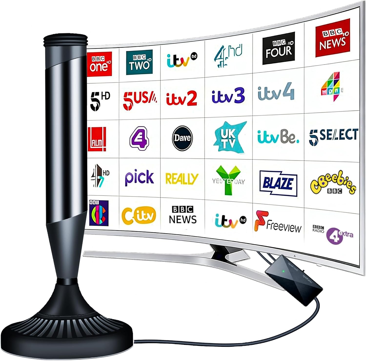 Detalle de CSUXYD Indoor TV Aerial: 360° Reception with Booster for Freeview HD