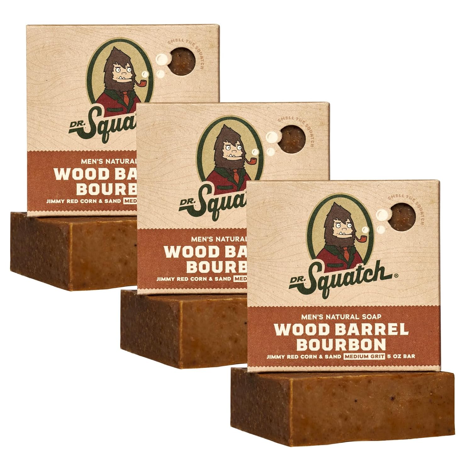 Dr. Squatch Natural Men’s Bar Soap – Cold Process Wood Barrel Bourbon (3-Pack, 5 oz each)
